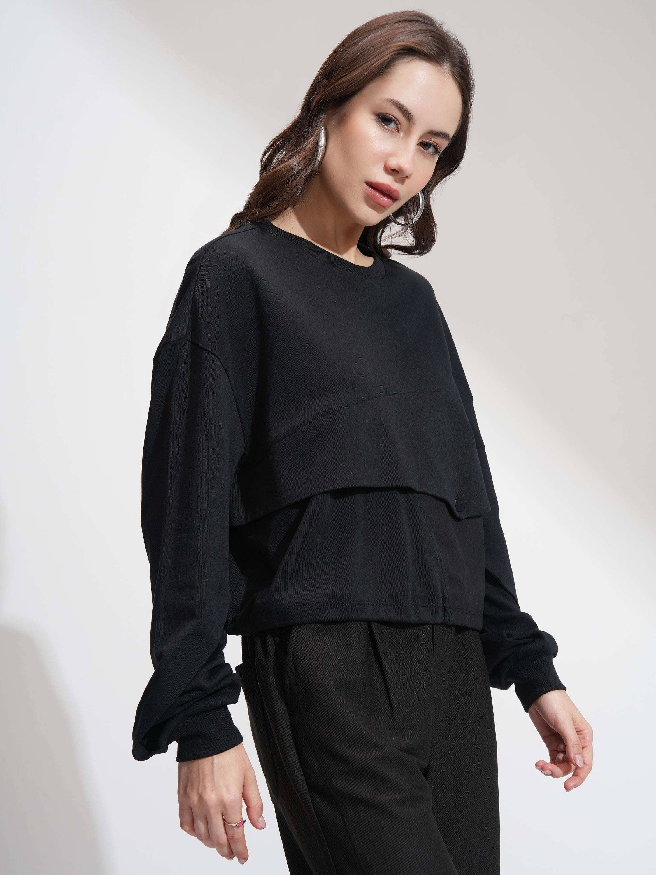 Tokyo Talkies Women Black Solid Regular Top - Black - Image 6