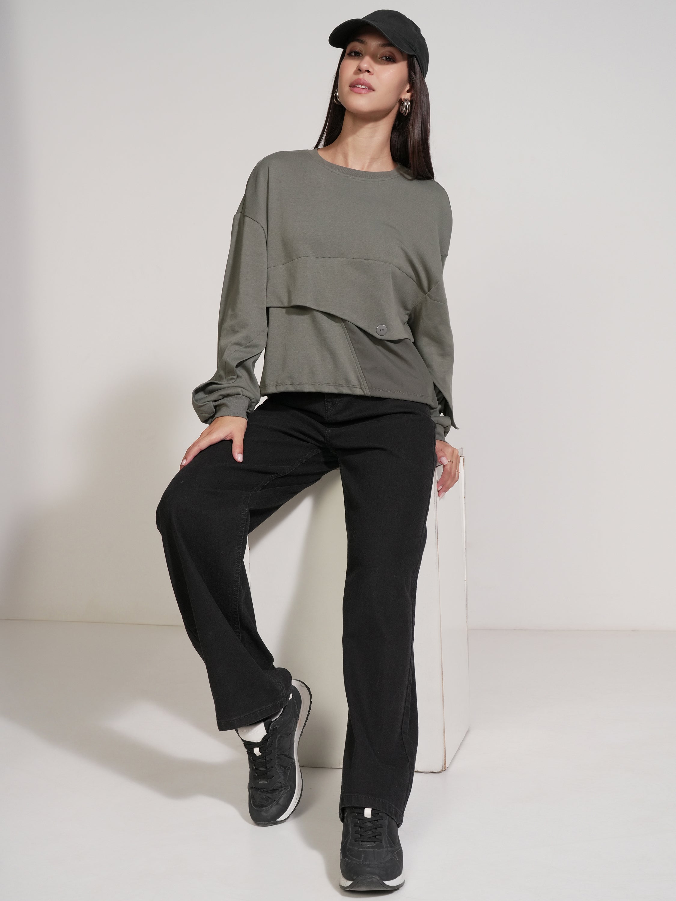 Tokyo Talkies Women Olive Solid Regular Top - Olive - Image 2