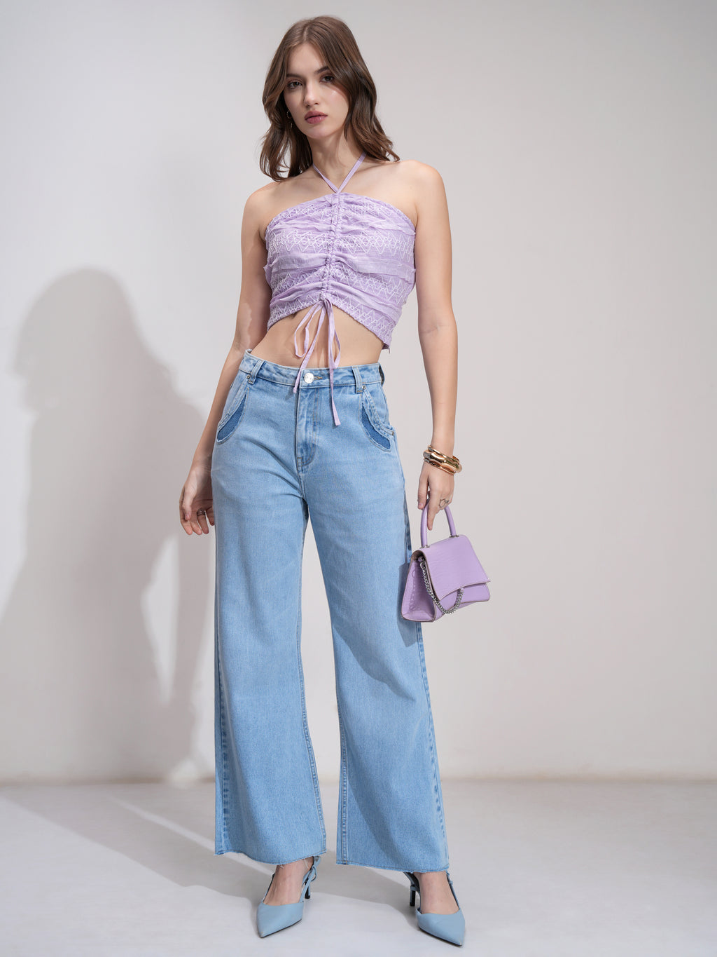 Tokyo Talkies Women Lavender Self Design Regular Top - Lavender - Image 2