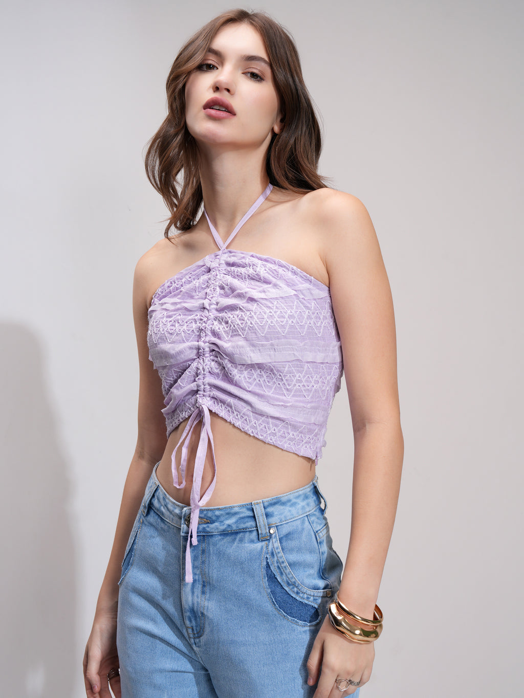 Tokyo Talkies Women Lavender Self Design Regular Top - Lavender - Image 4