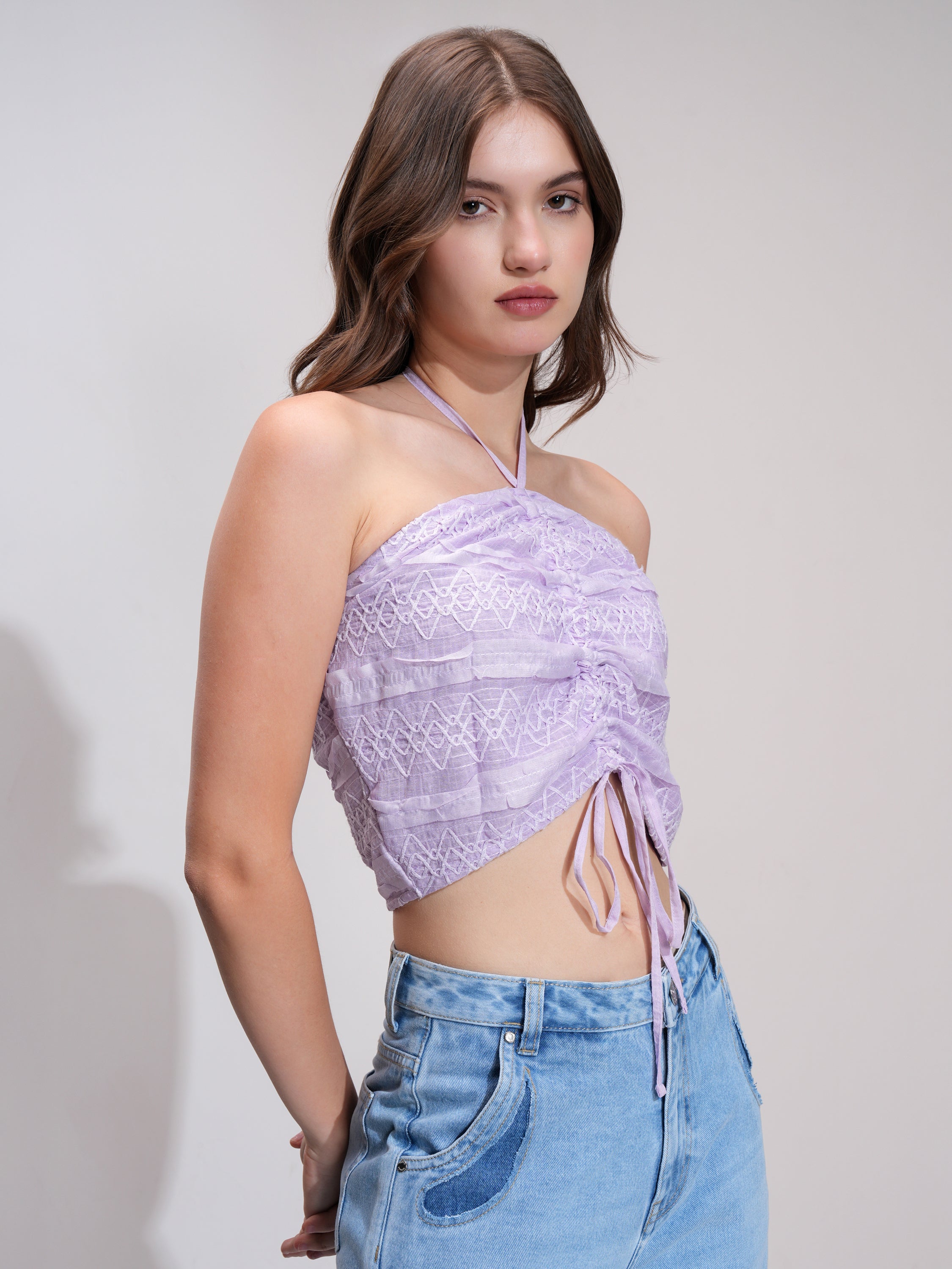 Tokyo Talkies Women Lavender Self Design Regular Top - Lavender - Image 6
