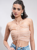 Tokyo Talkies Women Peach Self Design Tank Top - Peach - Image 1