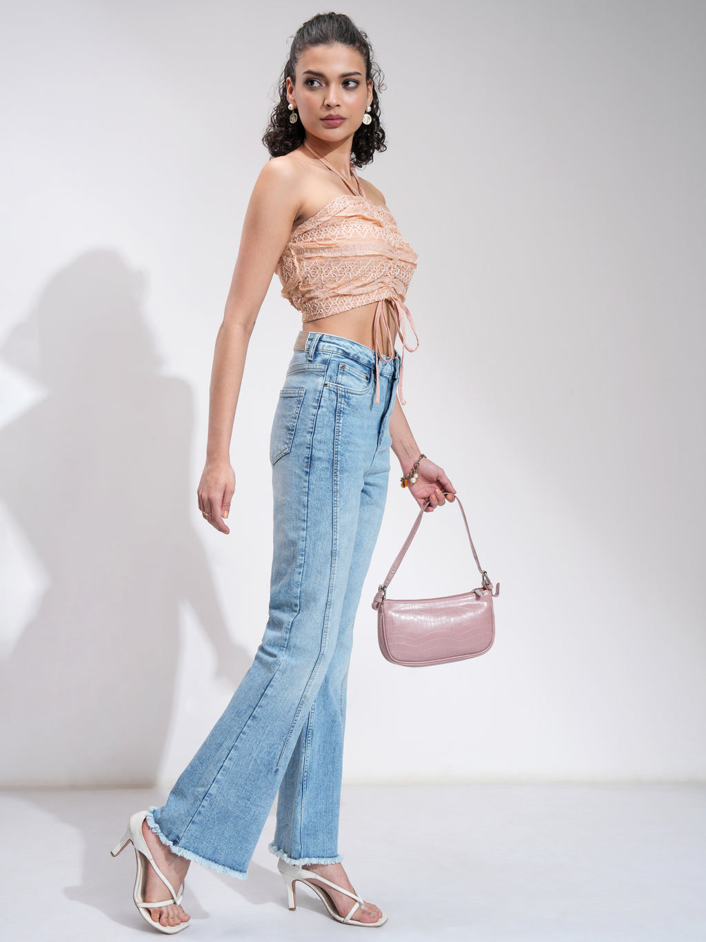 Tokyo Talkies Women Peach Self Design Tank Top - Peach - Image 2