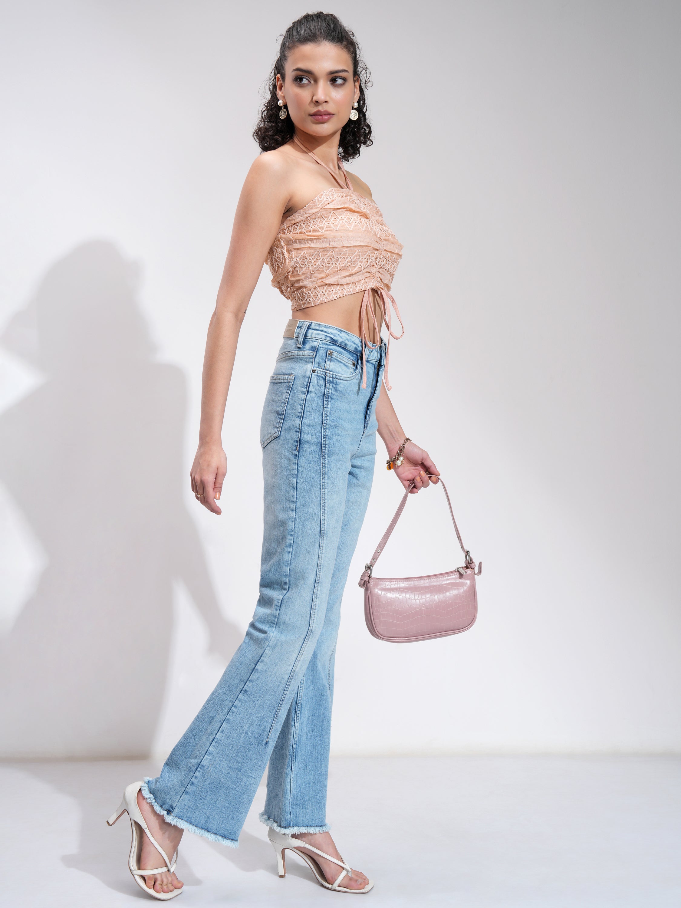 Tokyo Talkies Women Peach Self Design Tank Top - Peach - Image 2