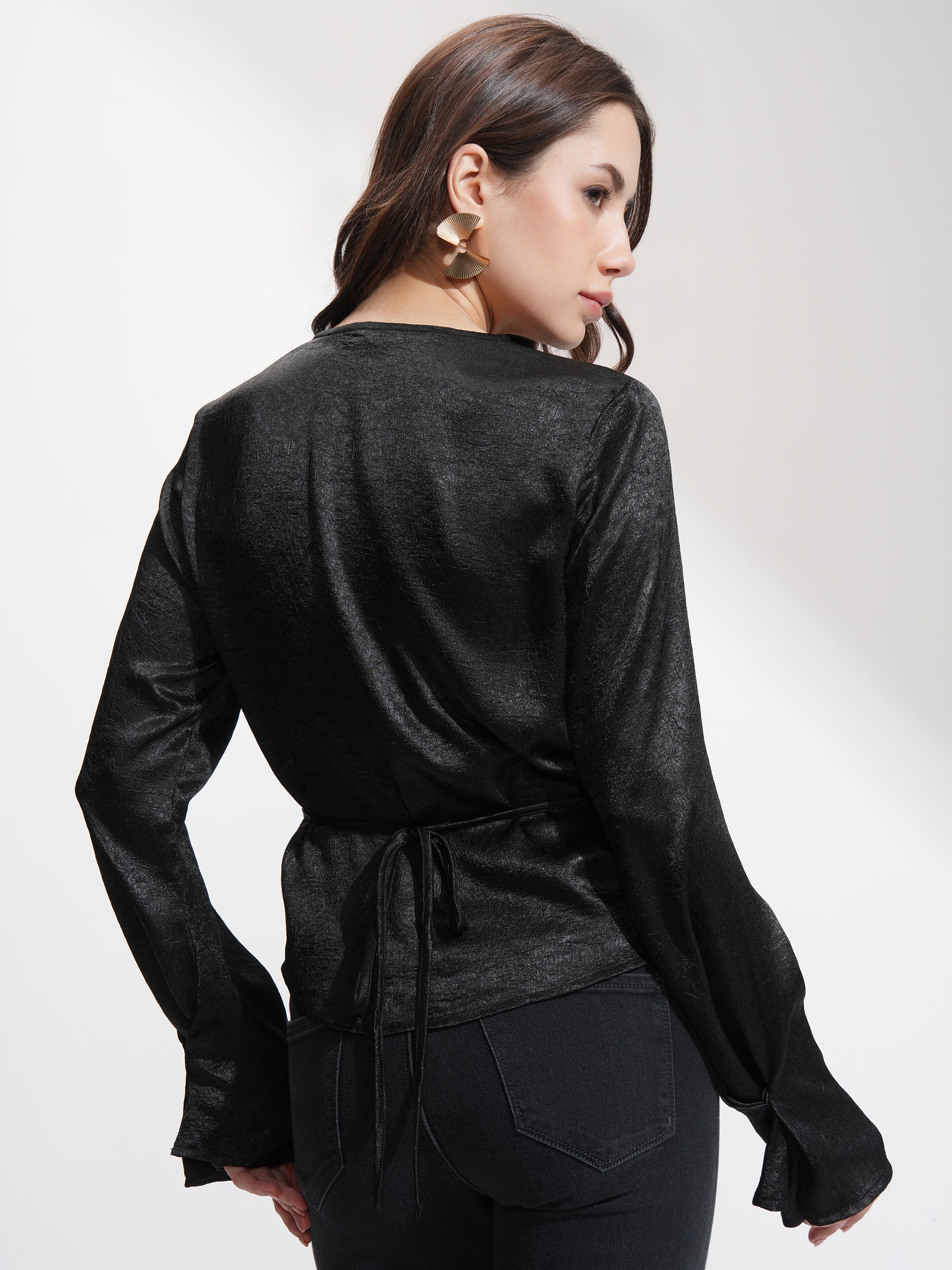 Tokyo Talkies Women Black Solid Regular Top - Black - Image 3