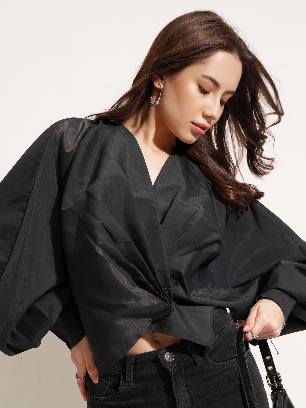 Tokyo Talkies Women Black Solid Shirt Style Top - Black - Image 1