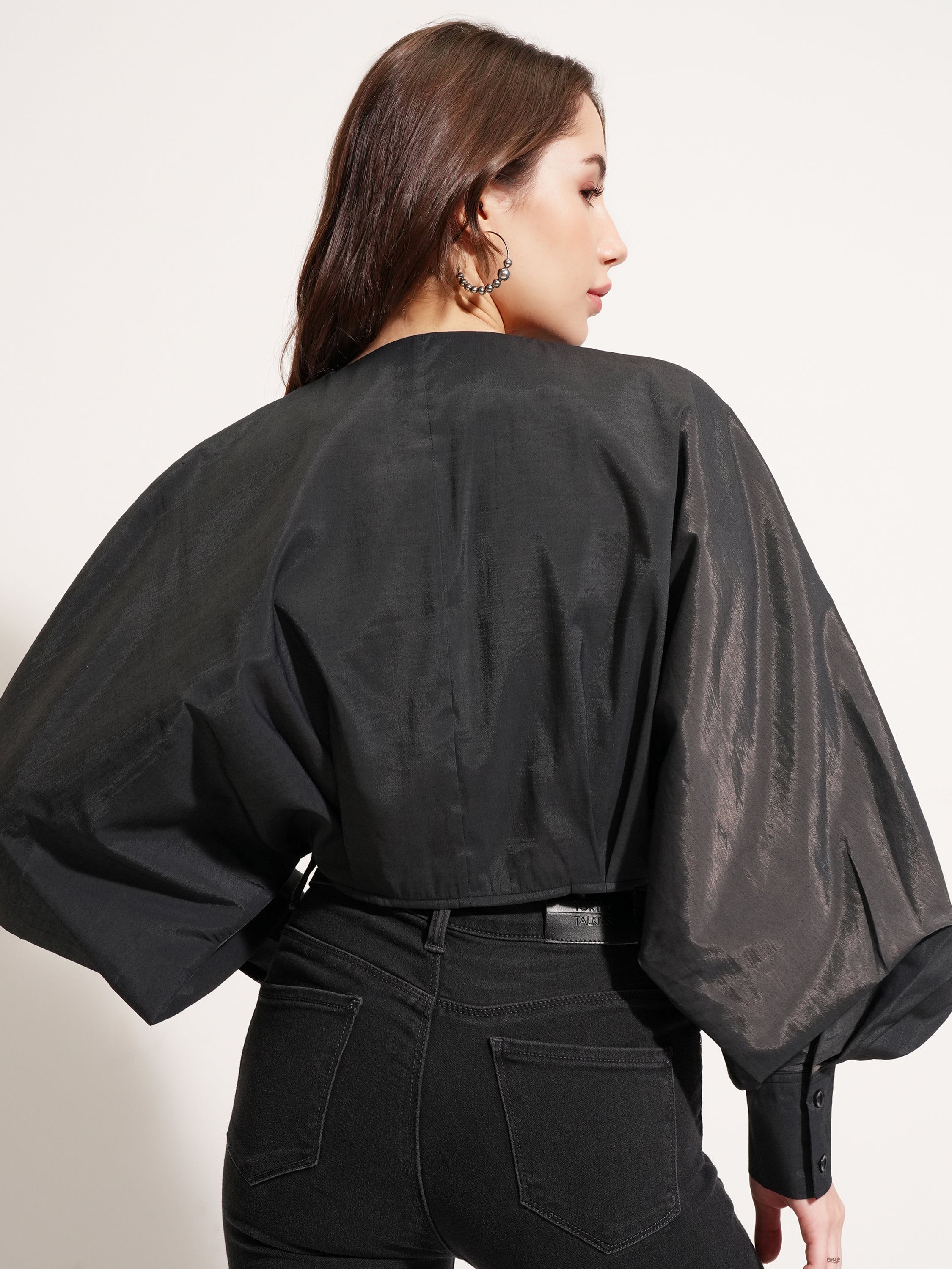 Tokyo Talkies Women Black Solid Shirt Style Top - Black - Image 3
