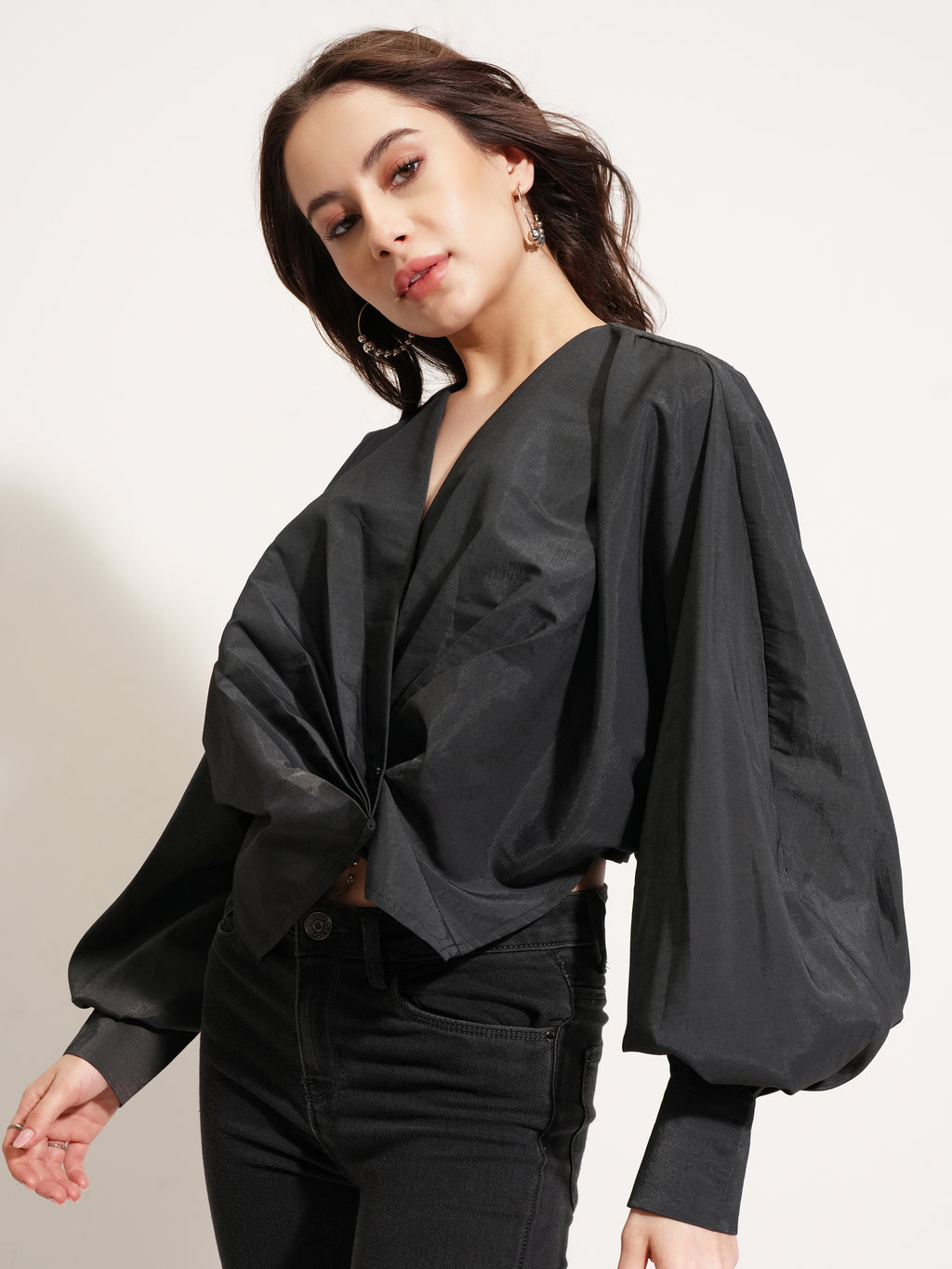 Tokyo Talkies Women Black Solid Shirt Style Top - Black - Image 4
