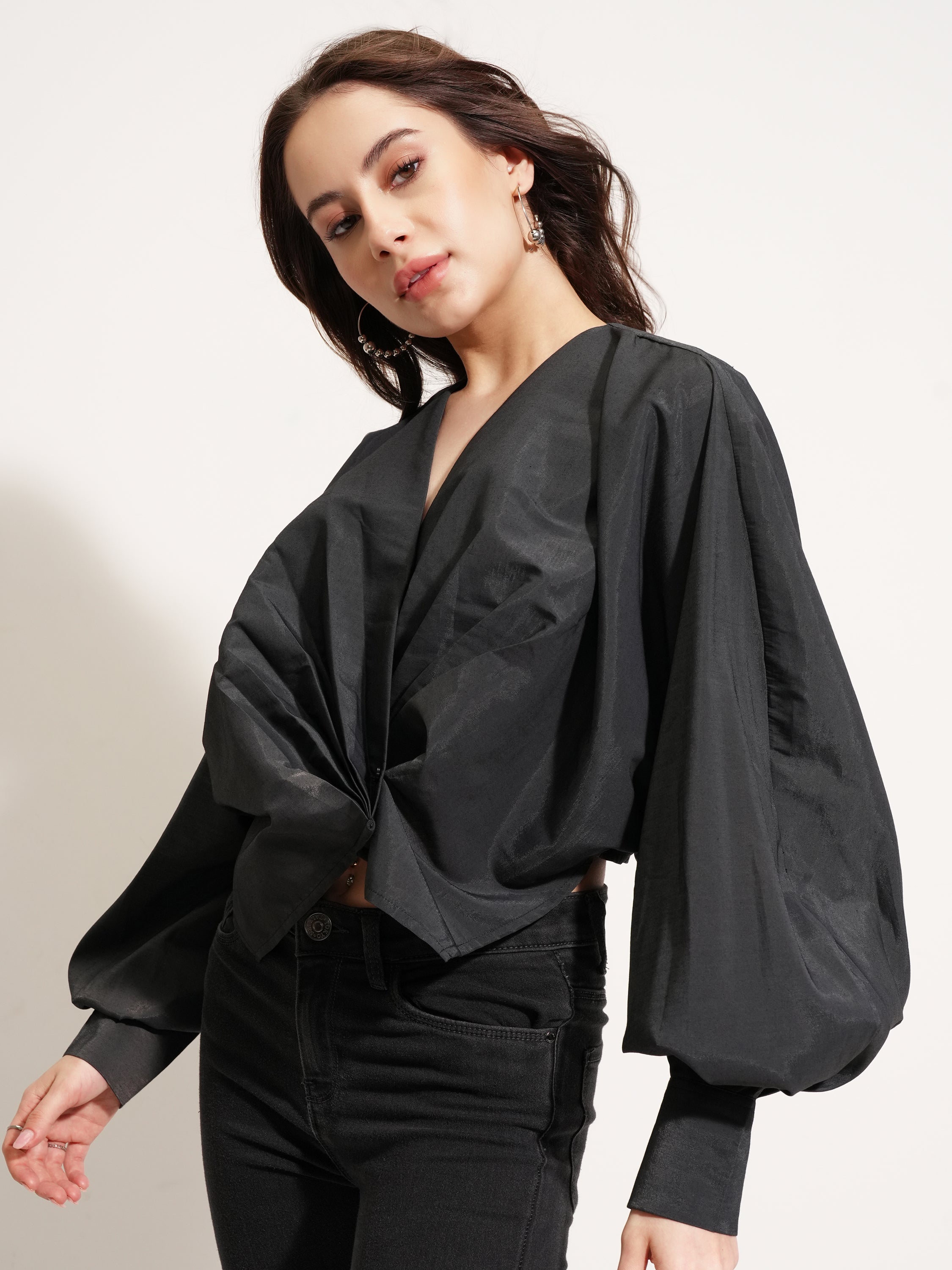 Tokyo Talkies Women Black Solid Shirt Style Top - Black - Image 4