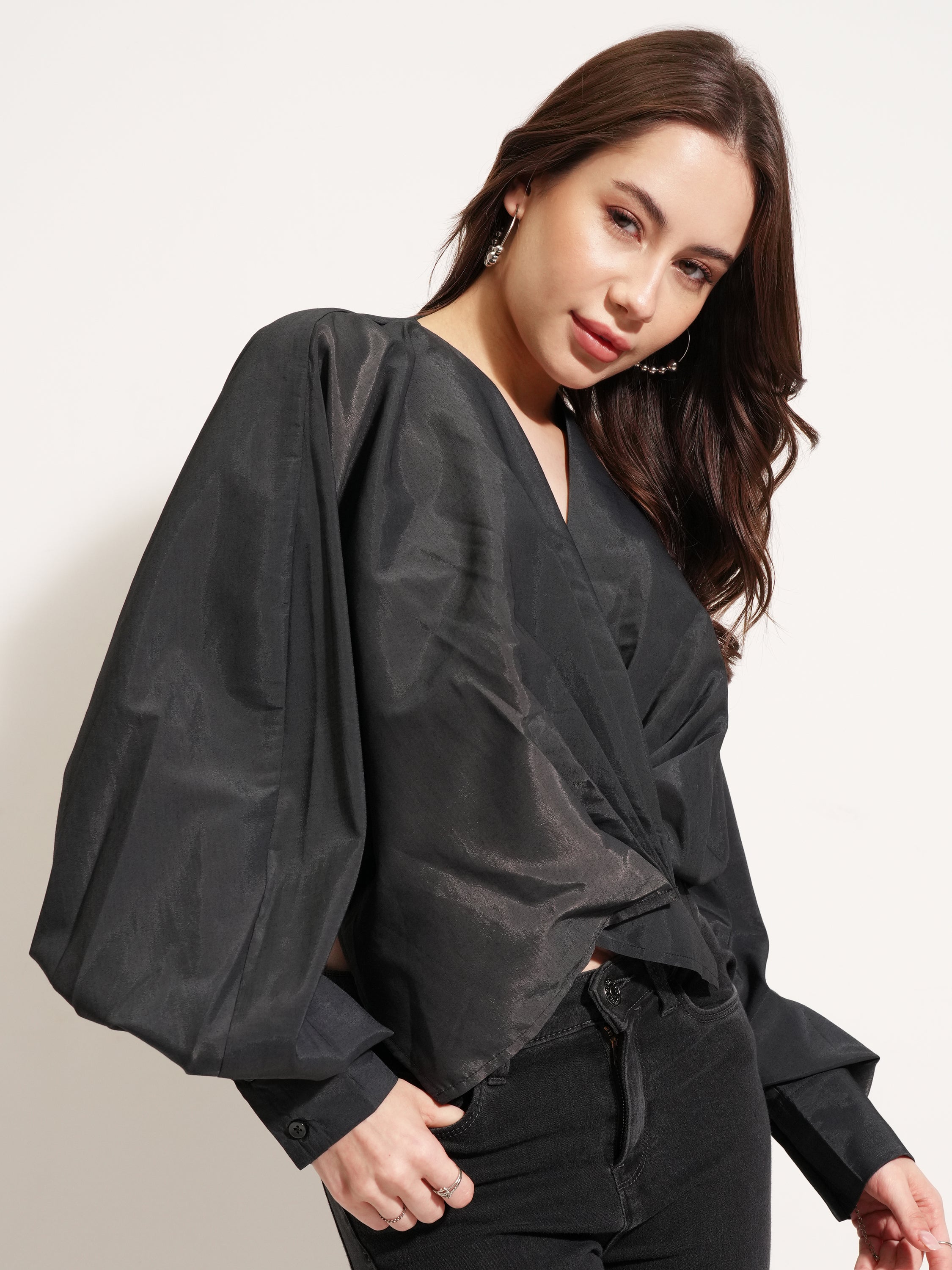 Tokyo Talkies Women Black Solid Shirt Style Top - Black - Image 6
