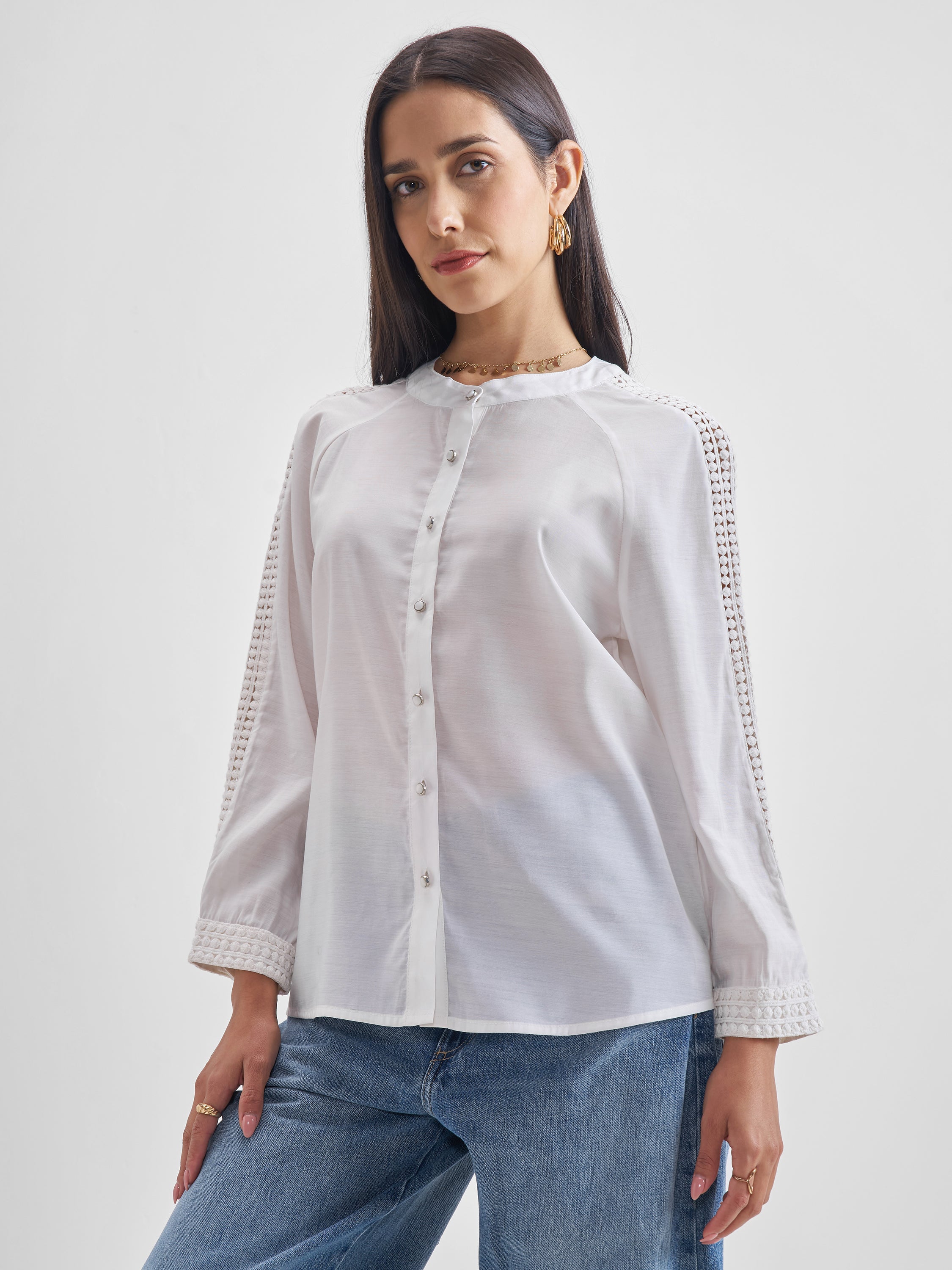 Chic By Tokyo Talkies Women Cream Solid Regular Top - Cream - Image 4