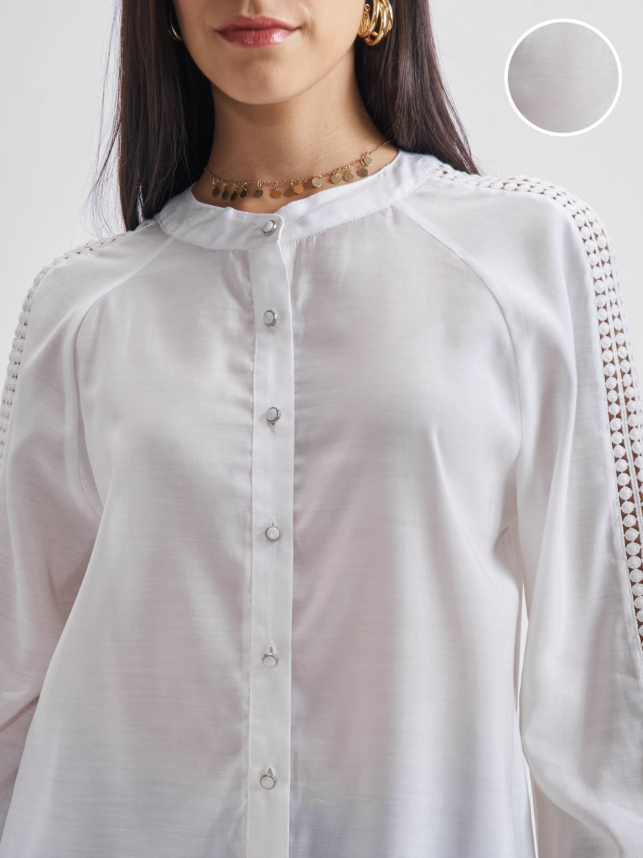 Chic By Tokyo Talkies Women Cream Solid Regular Top - Cream - Image 5