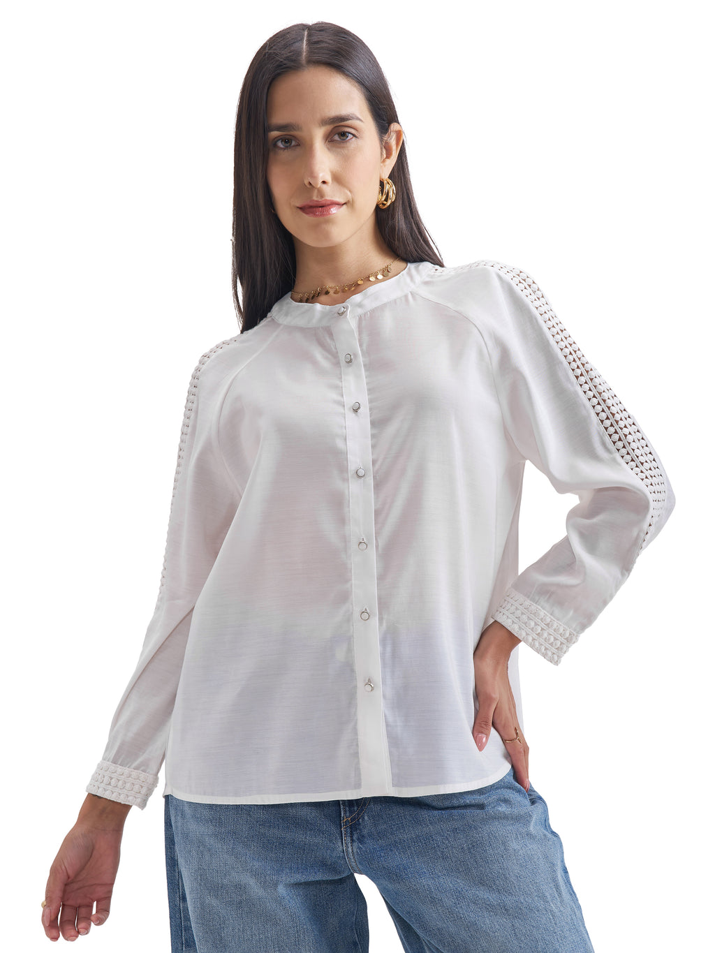 Chic By Tokyo Talkies Women Cream Solid Regular Top - Cream - Image 7