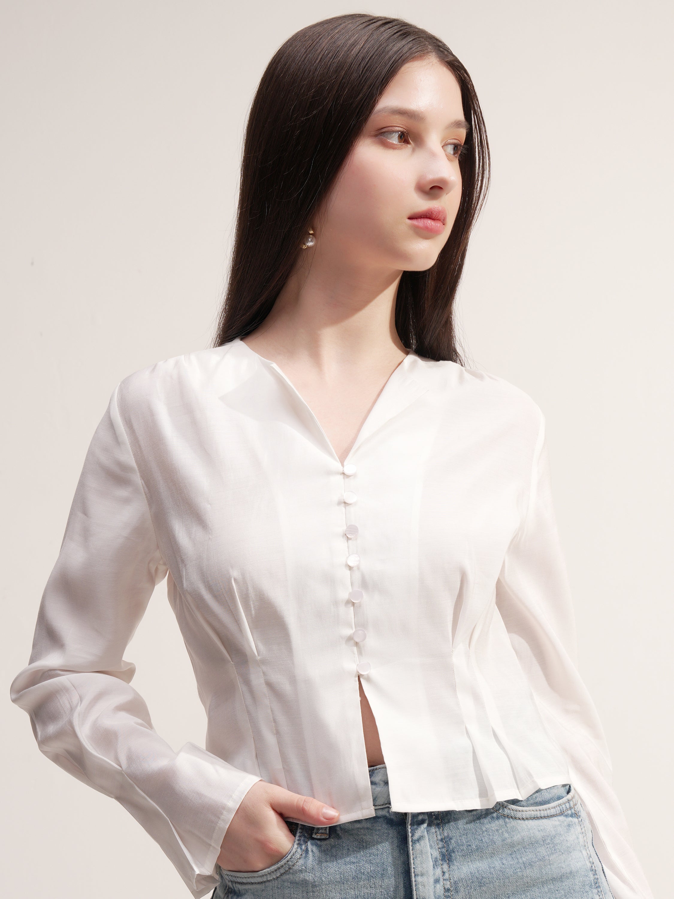 Tokyo Talkies Women Cream Solid Regular Top - Cream - Image 1