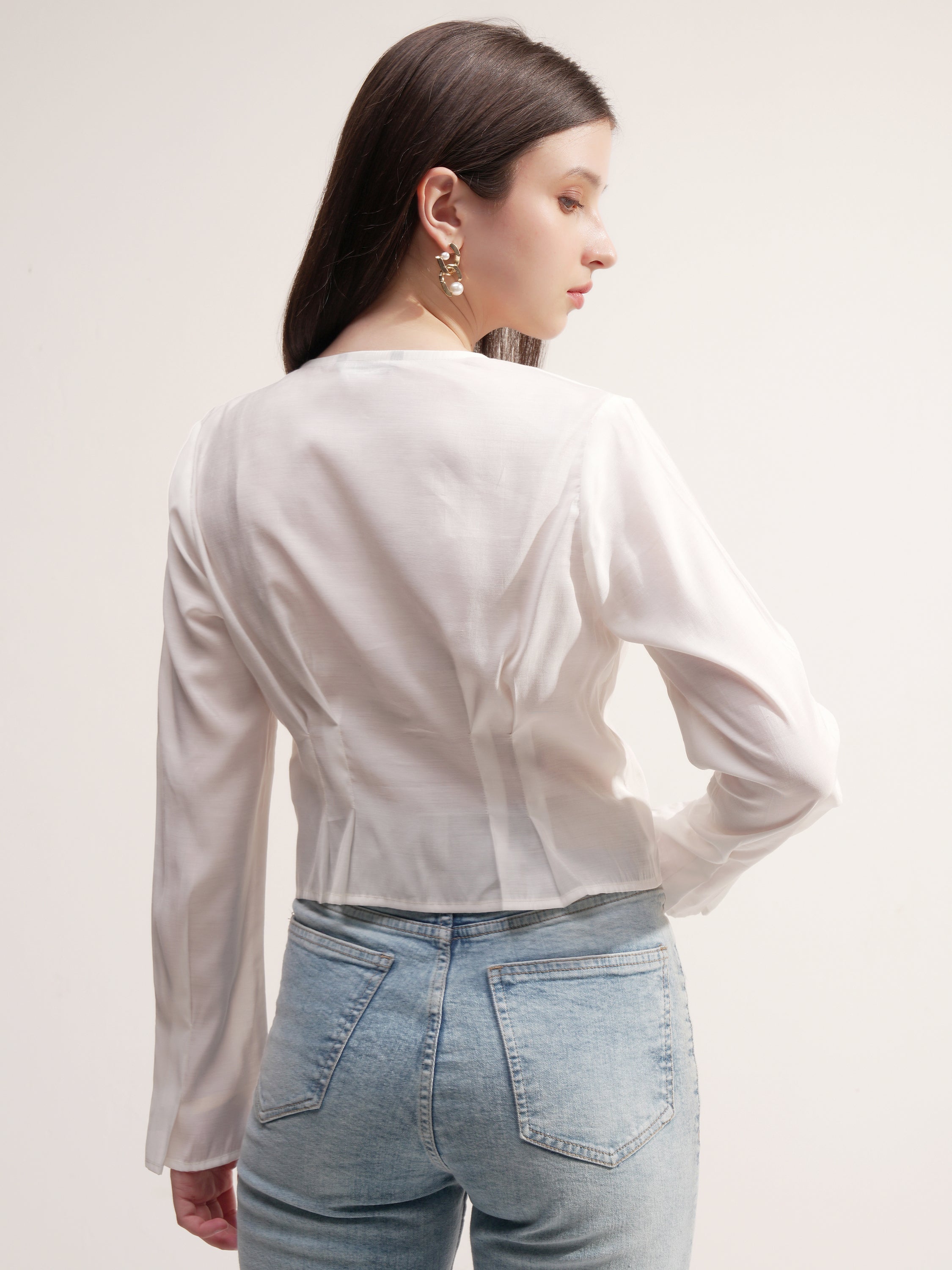 Tokyo Talkies Women Cream Solid Regular Top - Cream - Image 3