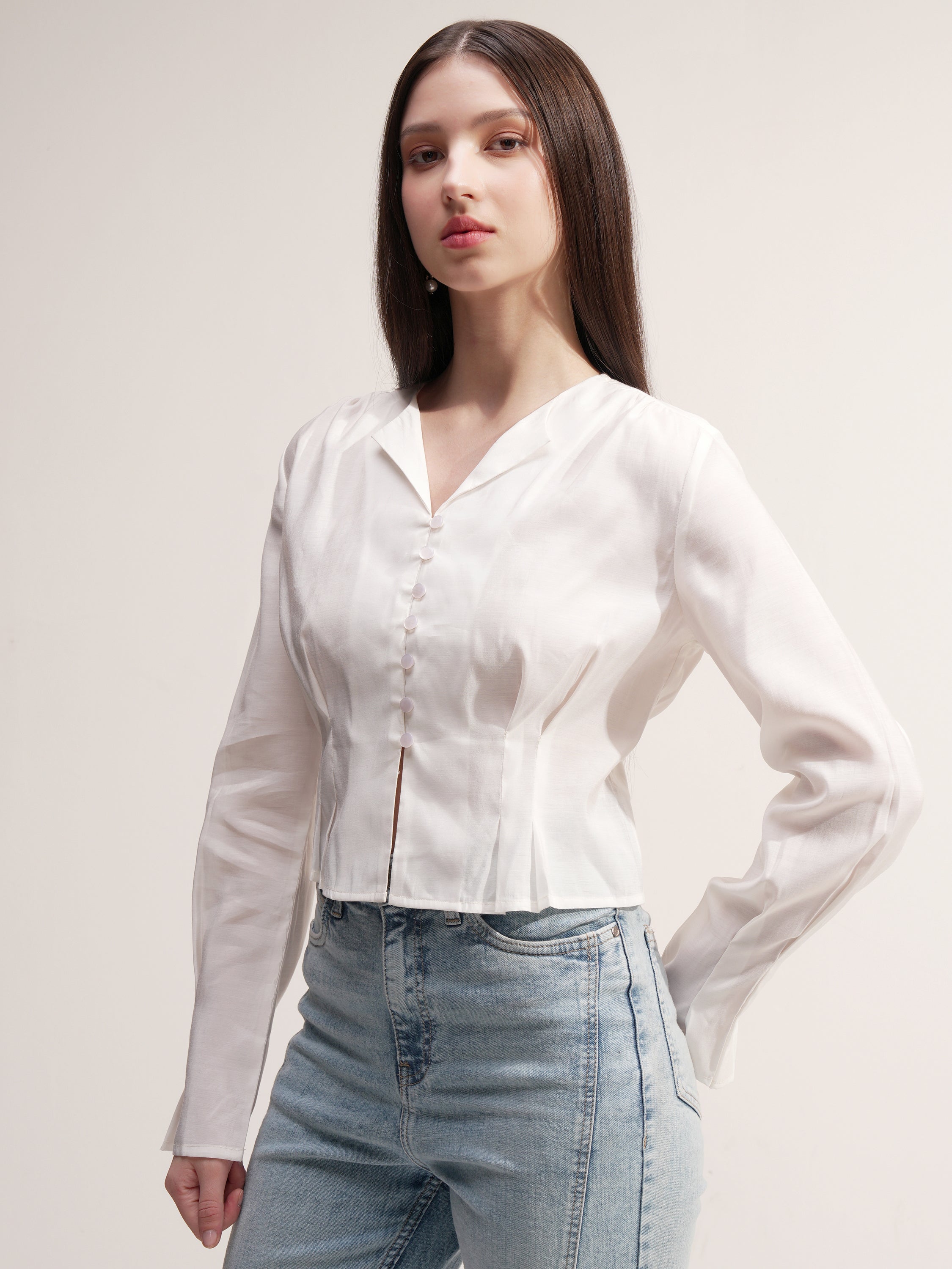 Tokyo Talkies Women Cream Solid Regular Top - Cream - Image 4