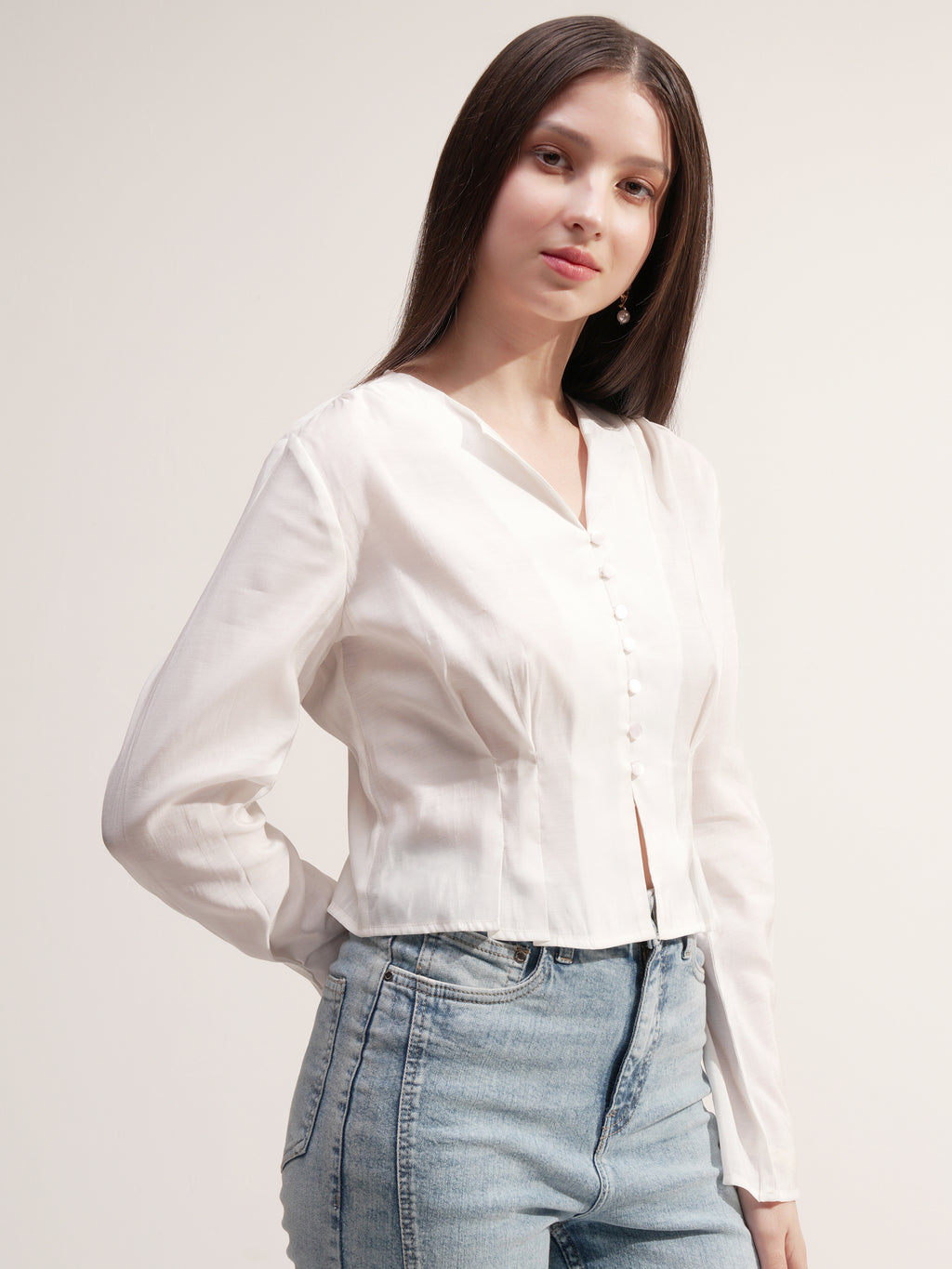 Tokyo Talkies Women Cream Solid Regular Top - Cream - Image 6