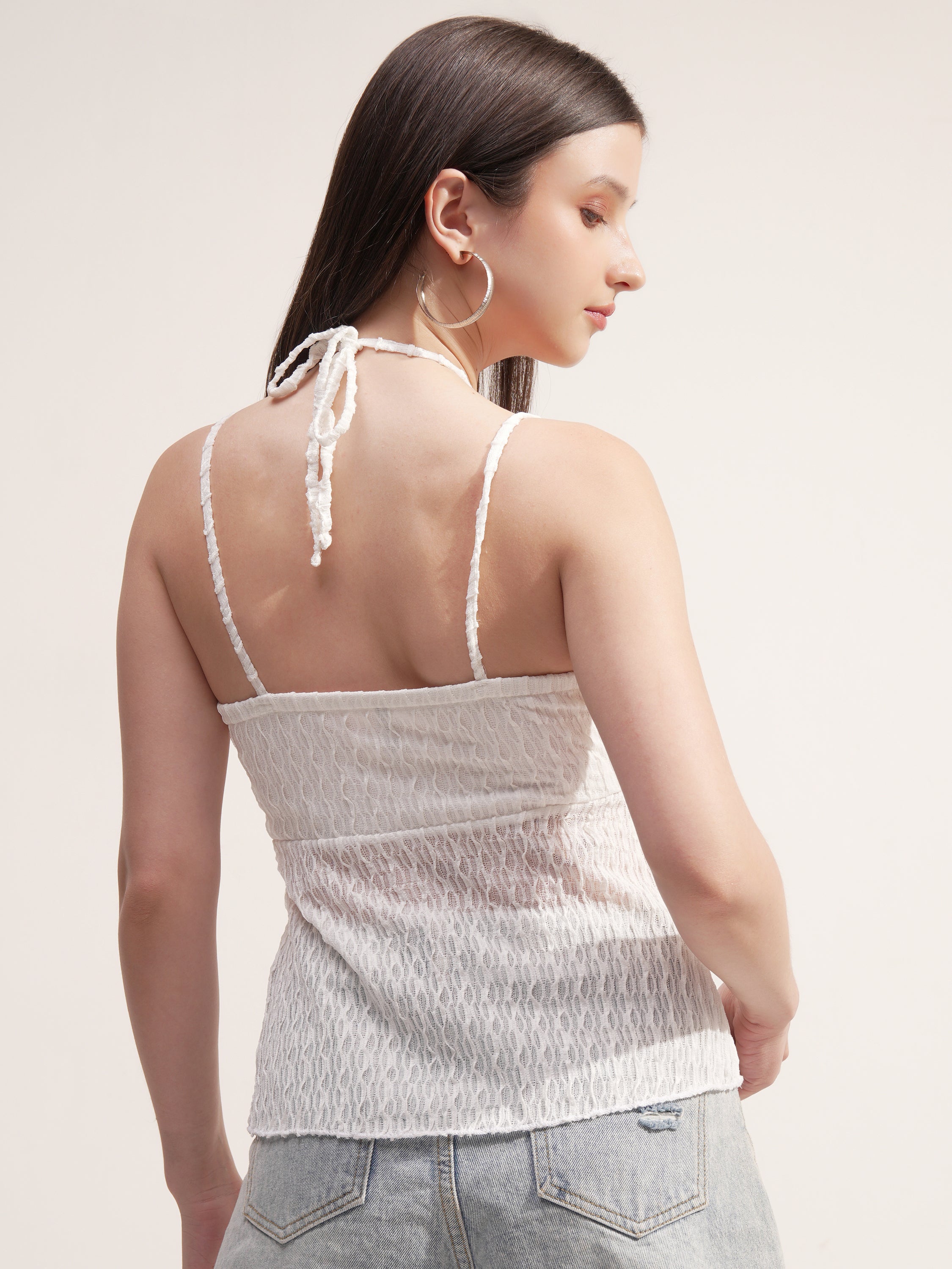 Tokyo Talkies Women White Self Design Peplum Top - White - Image 3