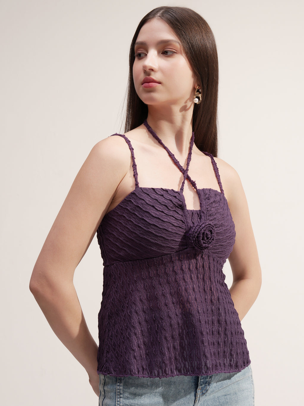 Tokyo Talkies Women Purple Self Design Peplum Top - Purple - Image 6