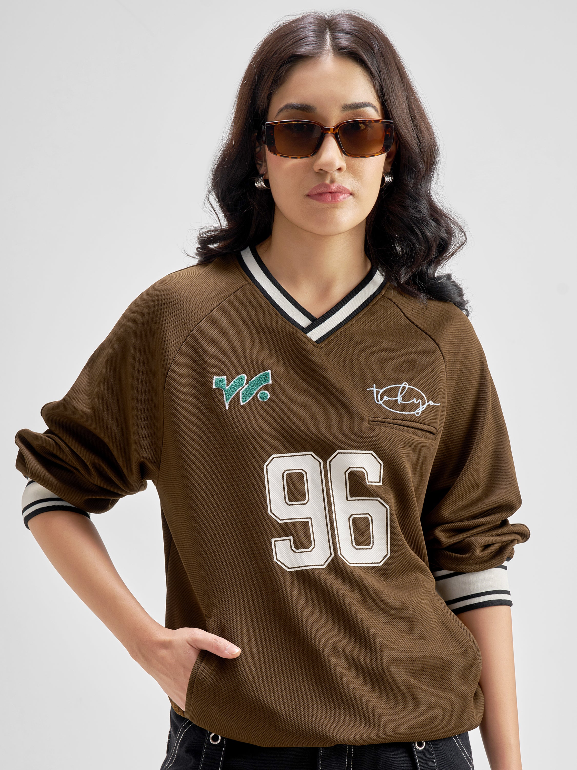 Tokyo Talkies Women Brown Printed Regular Top - Brown - Image 1
