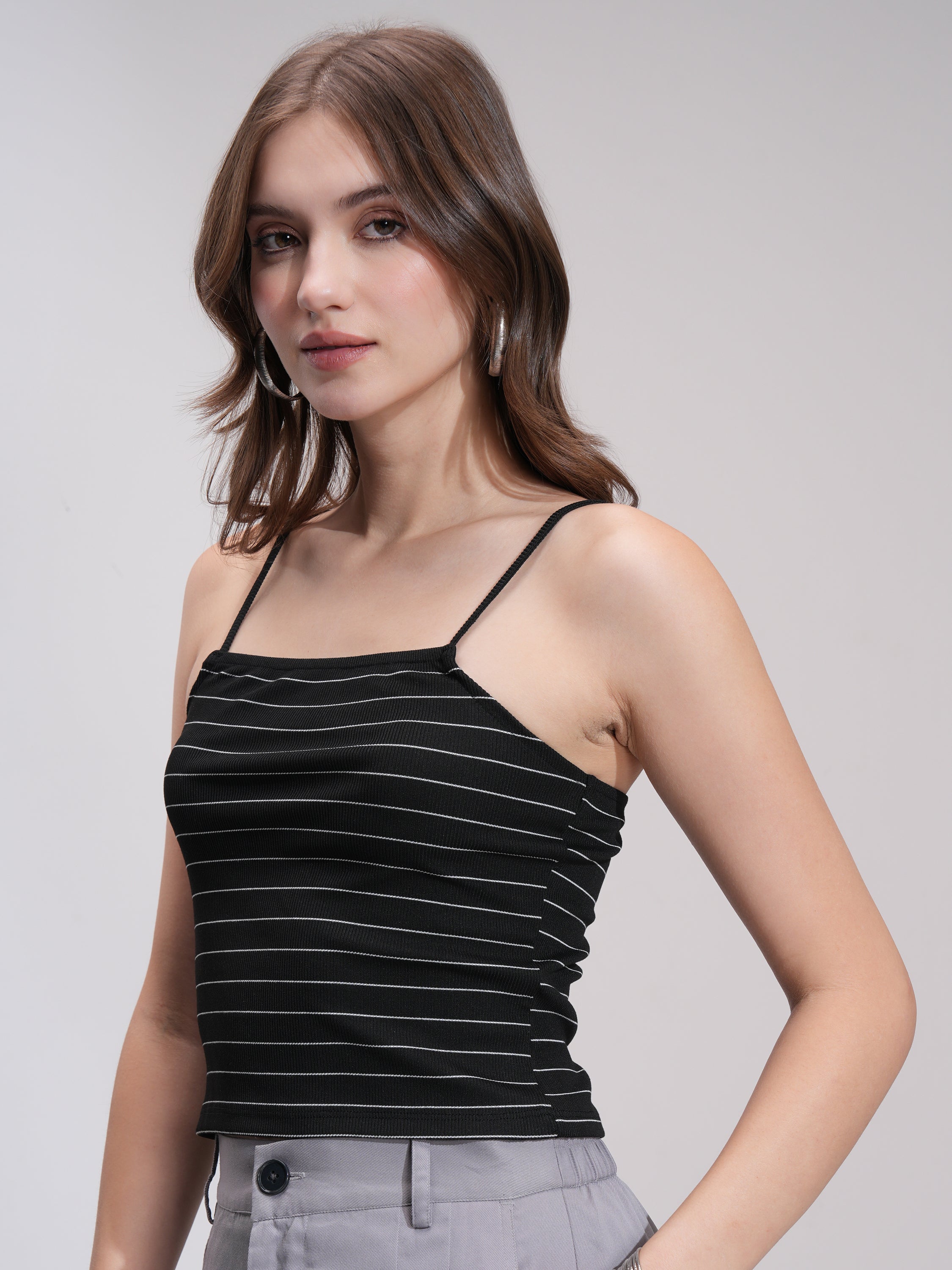 Tokyo Talkies Women Black Striped Regular Top - Black - Image 4