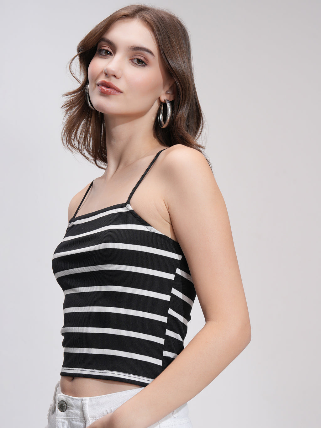 Tokyo Talkies Women Black Striped Regular Top - Black - Image 4