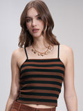 Tokyo Talkies Women Brown Striped Regular Top - Brown - Image 1