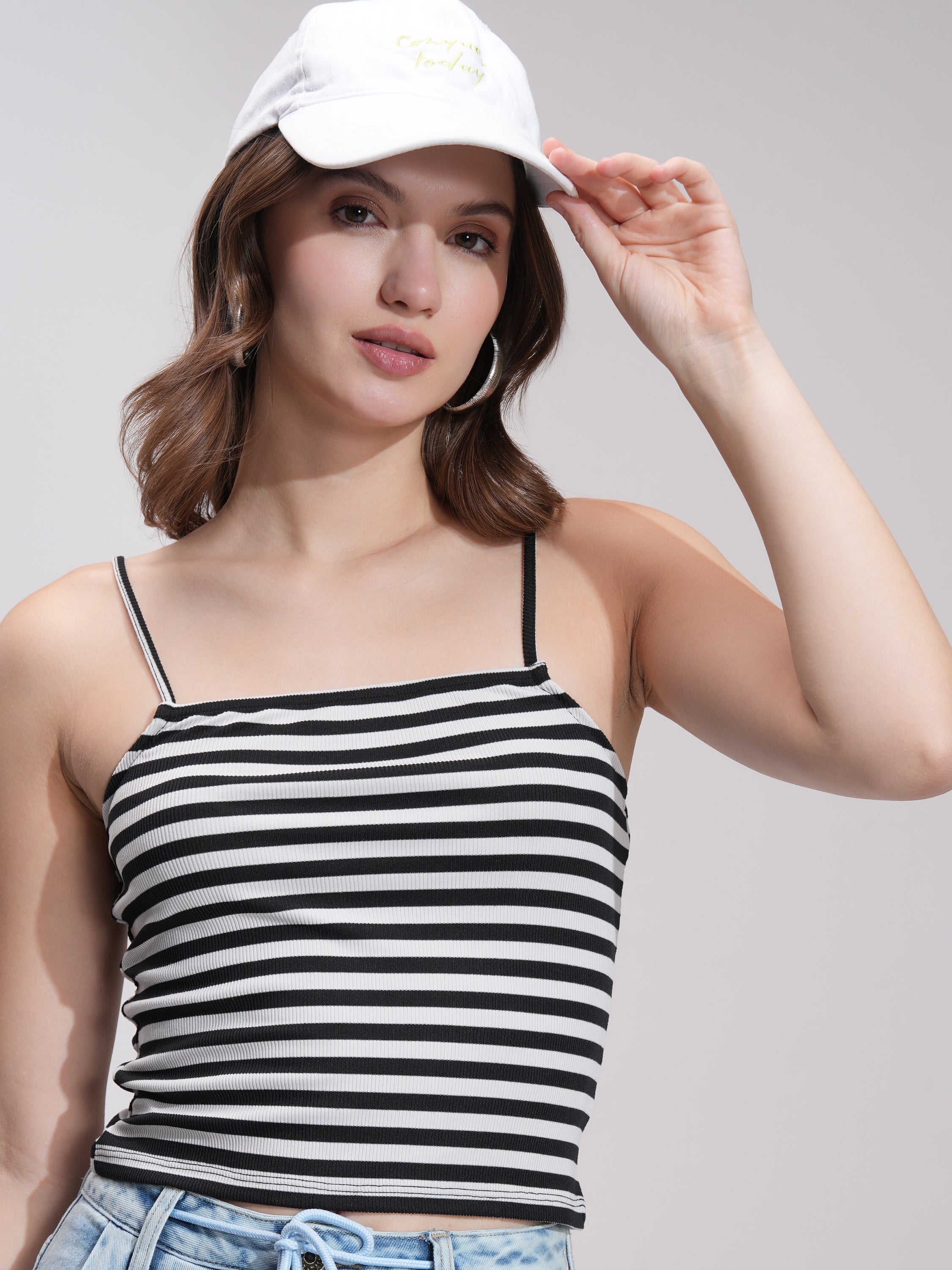 Tokyo Talkies Women Black Striped Regular Top - Black - Image 1