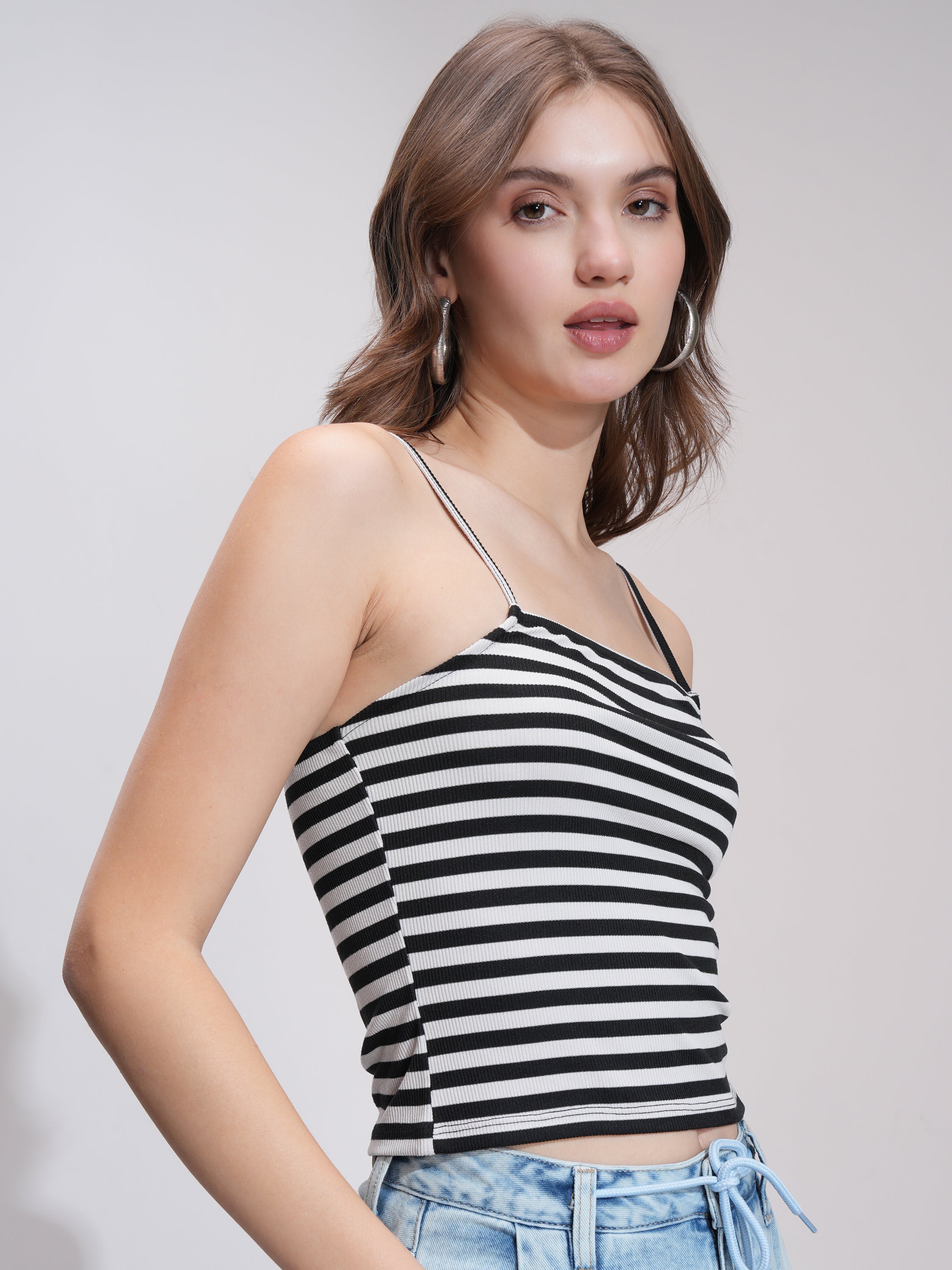 Tokyo Talkies Women Black Striped Regular Top - Black - Image 6