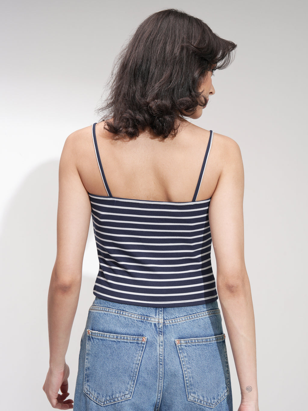 Tokyo Talkies Women Navy Blue Striped Fitted Top - Navy Blue - Image 3