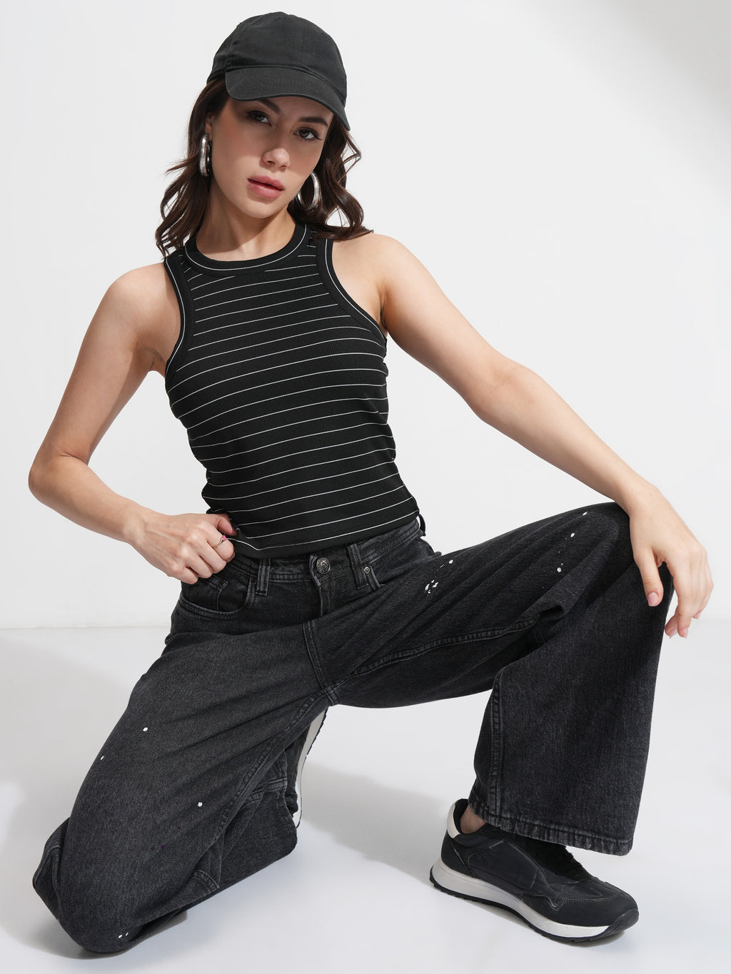 Tokyo Talkies Women Black Striped Regular Top - Black - Image 2