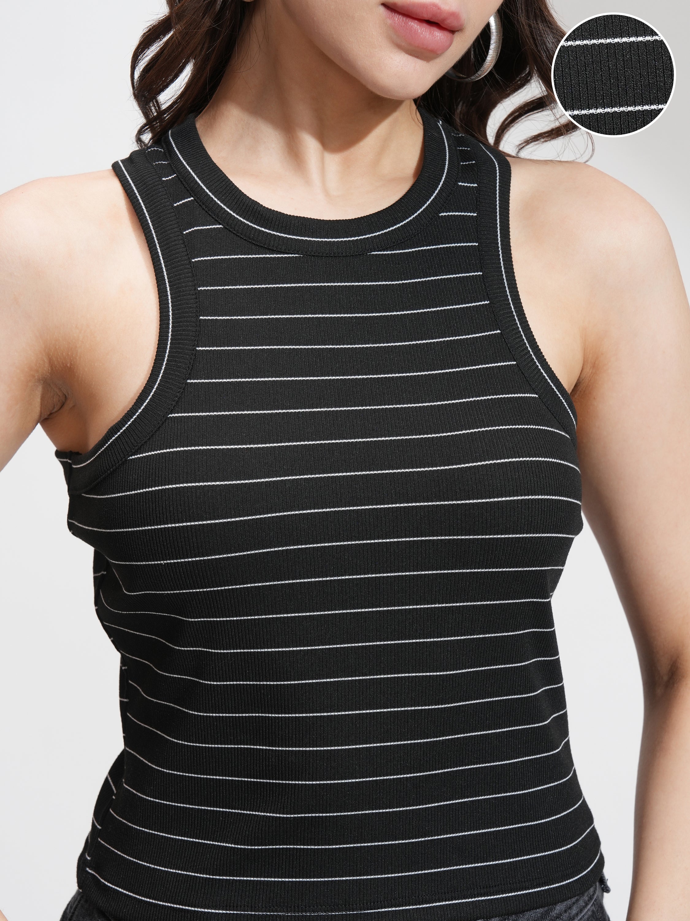 Tokyo Talkies Women Black Striped Regular Top - Black - Image 5