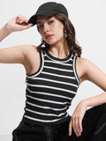 Tokyo Talkies Women Black Striped Regular Top - Black - Image 1