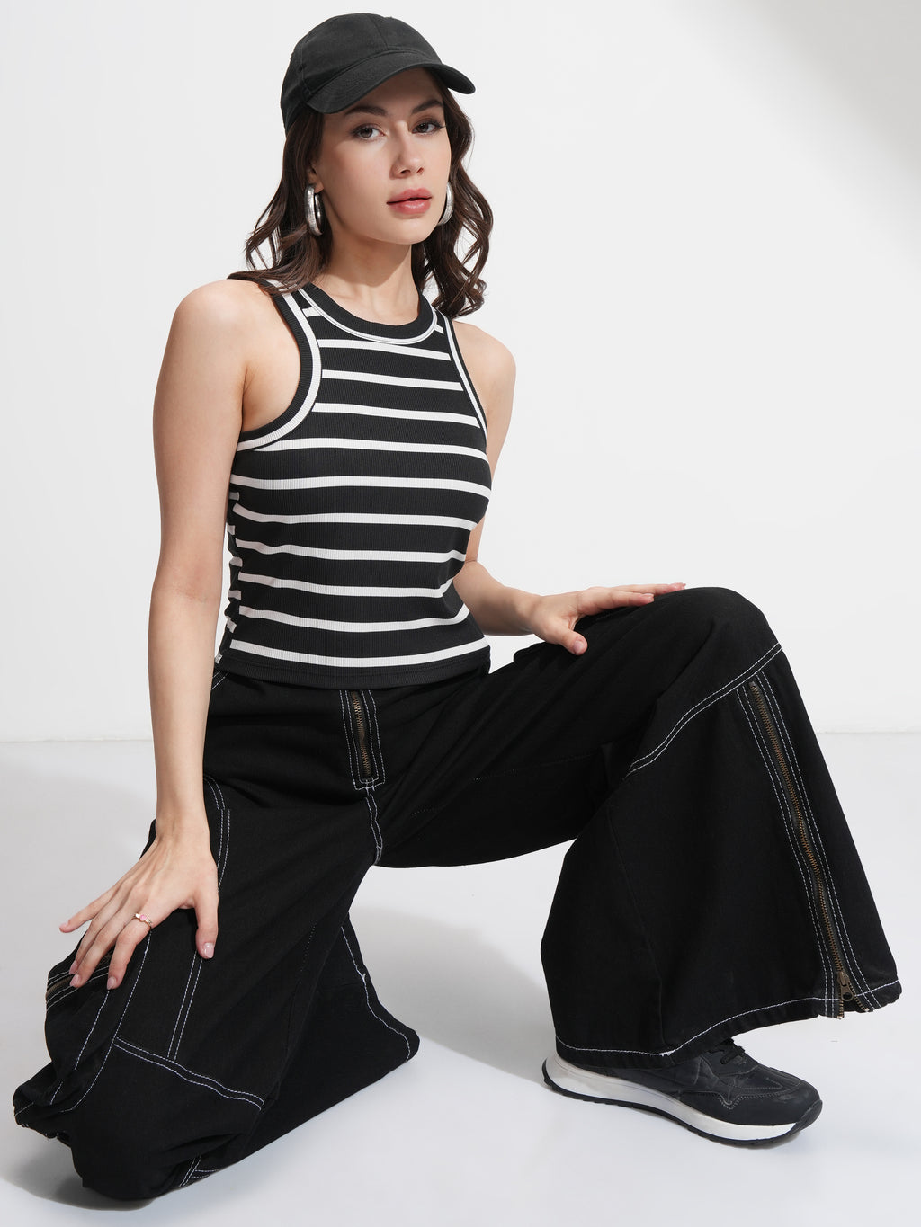Tokyo Talkies Women Black Striped Regular Top - Black - Image 2