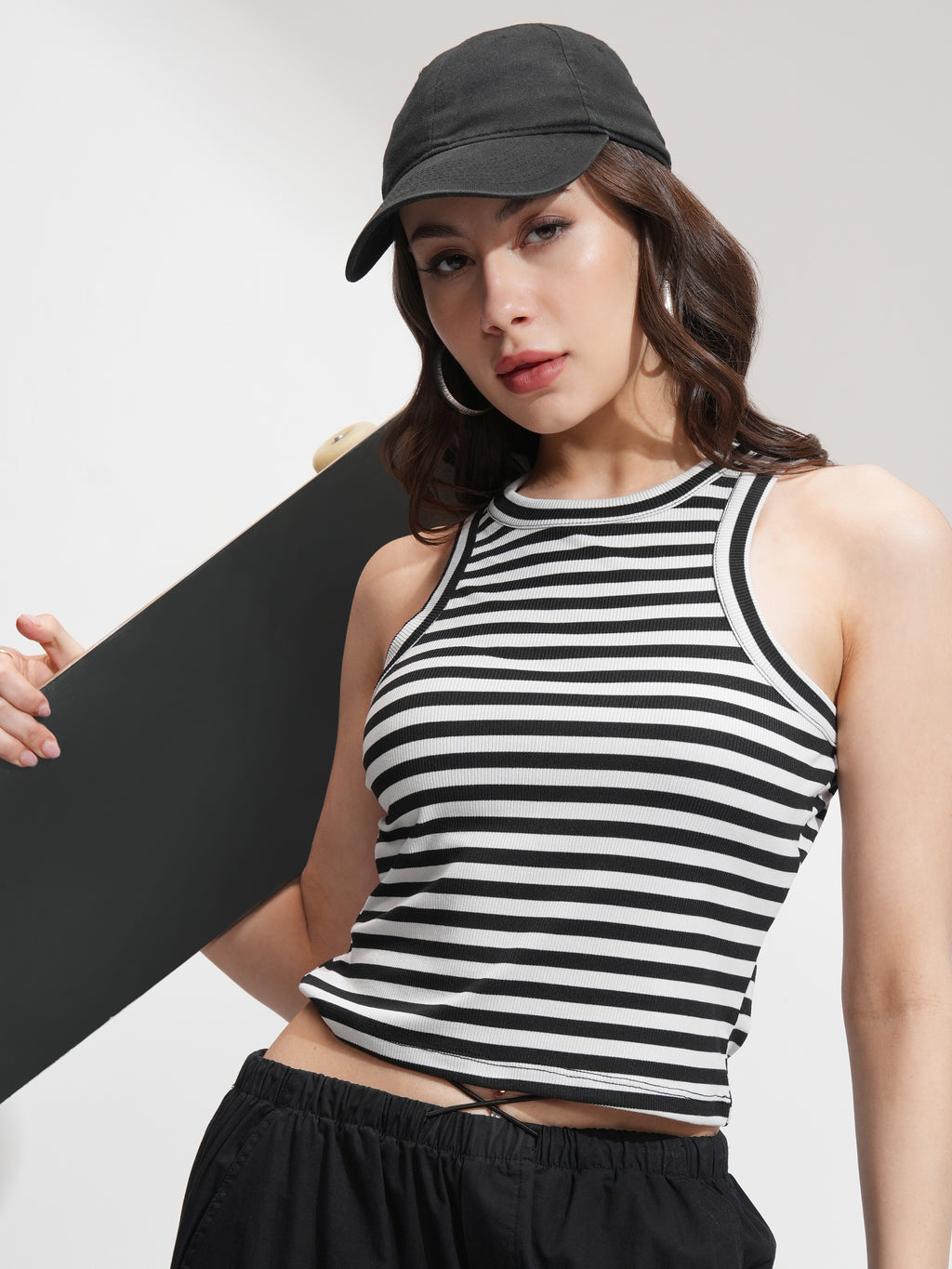 Tokyo Talkies Women Black Striped Regular Top - Black - Image 1