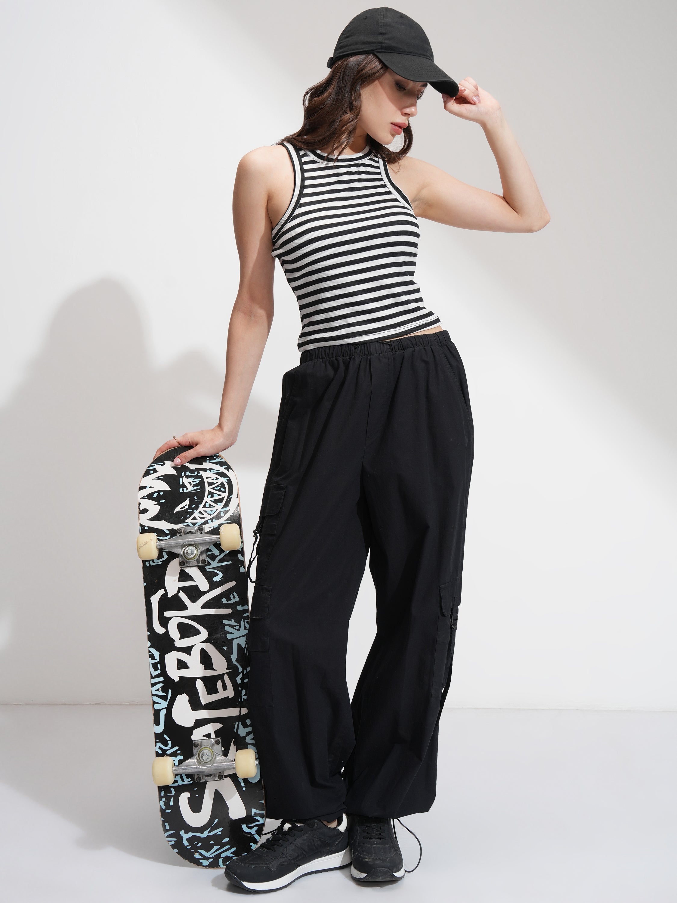 Tokyo Talkies Women Black Striped Regular Top - Black - Image 2