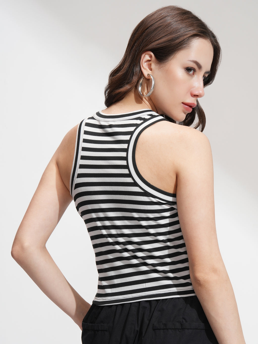 Tokyo Talkies Women Black Striped Regular Top - Black - Image 3