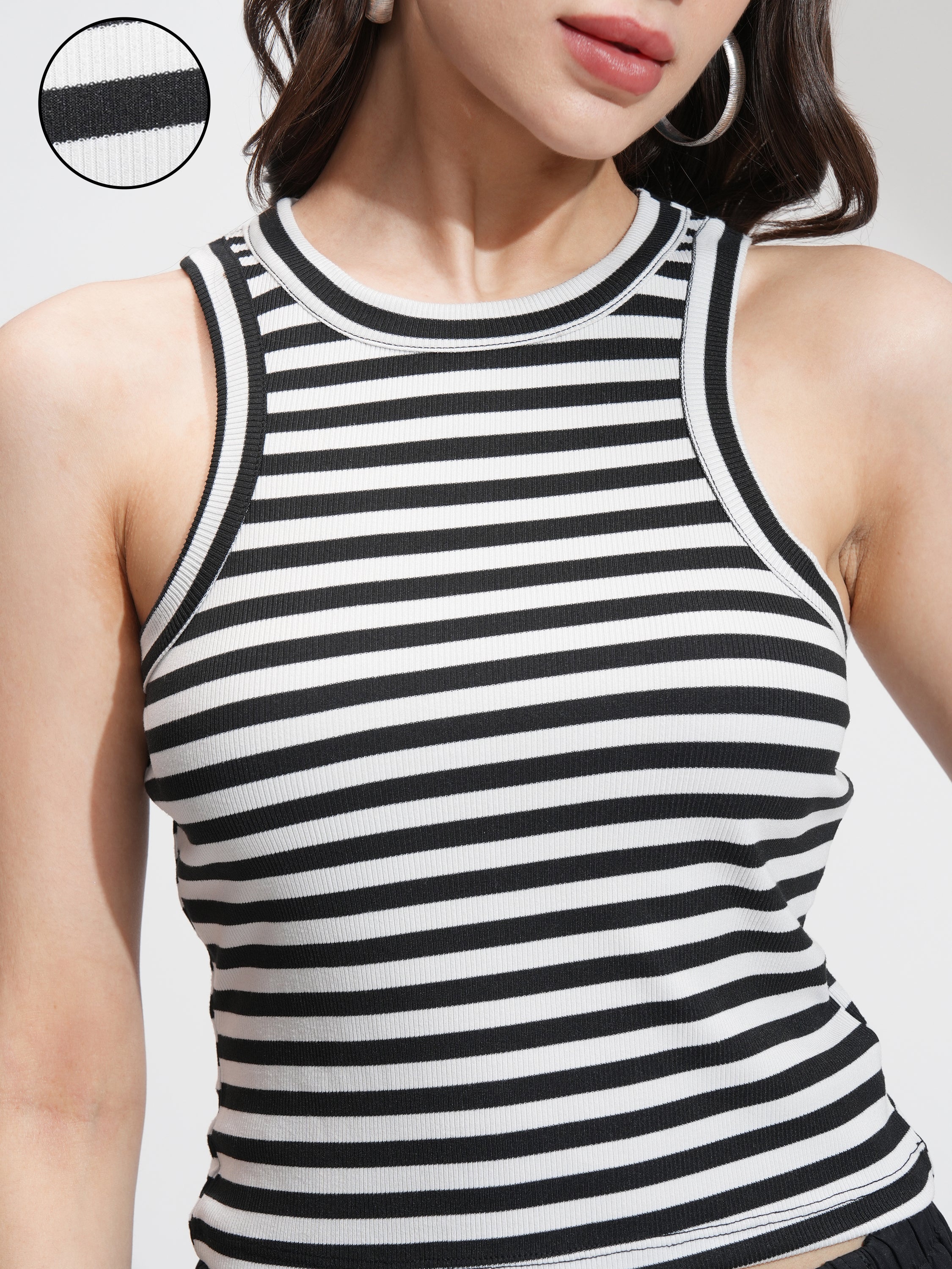 Tokyo Talkies Women Black Striped Regular Top - Black - Image 5