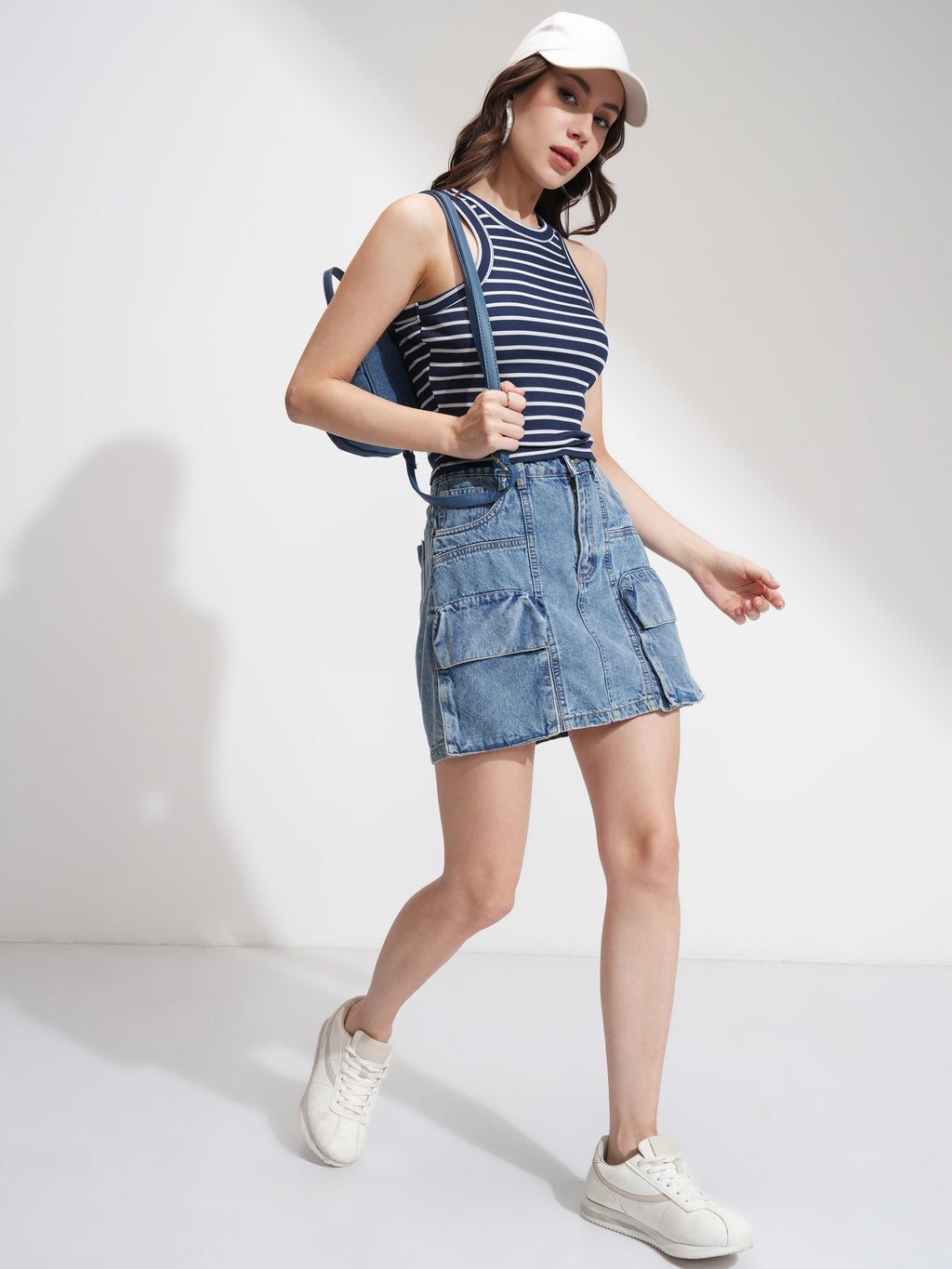 Tokyo Talkies Women Navy Blue Striped Regular Top - Navy Blue - Image 2