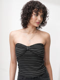 Tokyo Talkies Women Black Striped Fitted Top - Black - Image 1