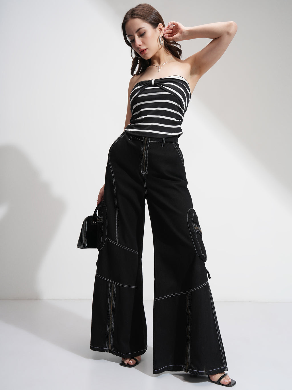 Tokyo Talkies Women Black Striped Regular Top - Black - Image 2