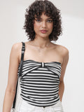 Tokyo Talkies Women Black Striped Fitted Top - Black - Image 1