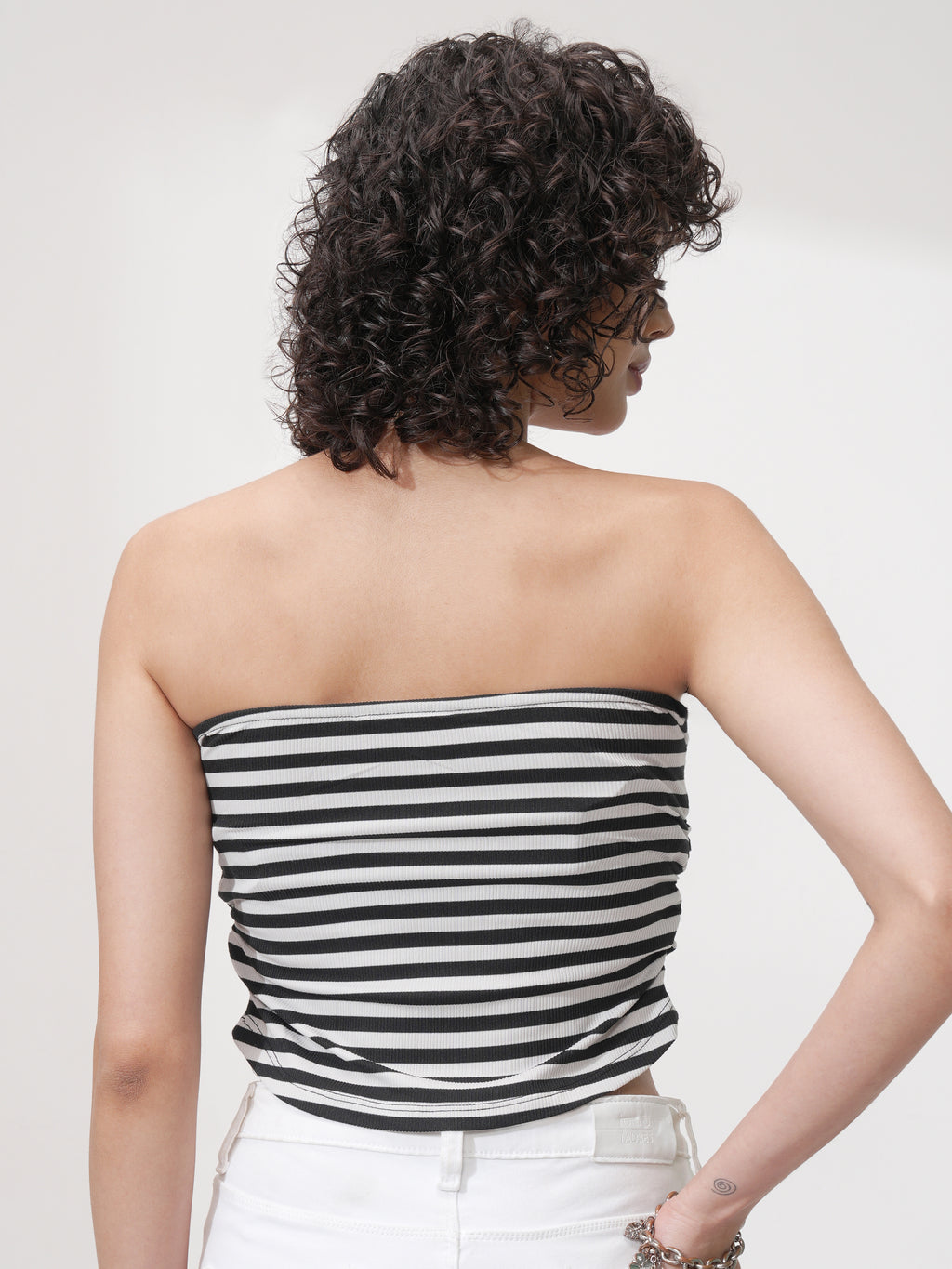 Tokyo Talkies Women Black Striped Fitted Top - Black - Image 3