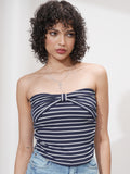 Tokyo Talkies Women Navy Blue Striped Fitted Top - Navy Blue - Image 1