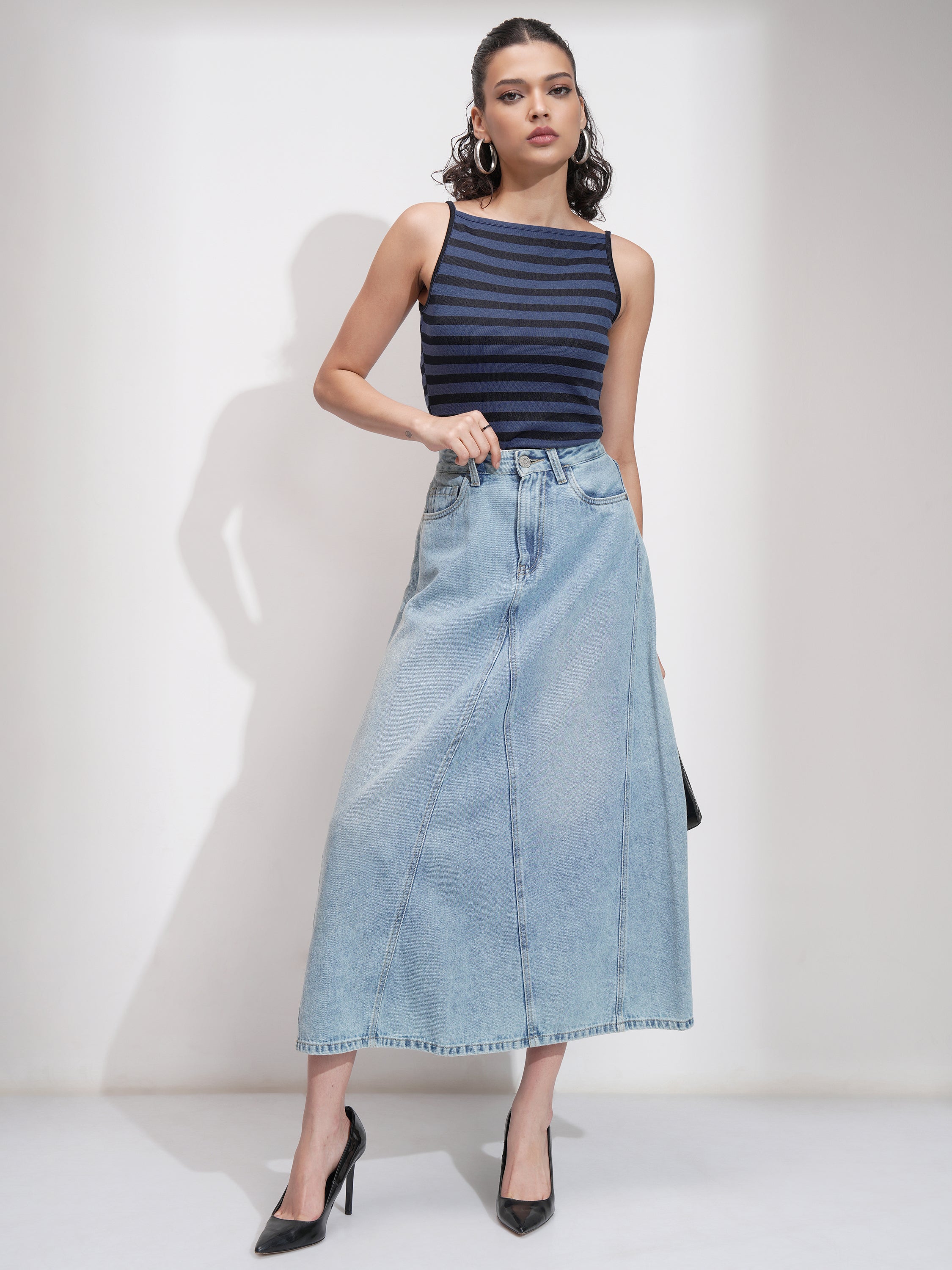 Tokyo Talkies Women Blue Striped Regular Top - Blue - Image 2