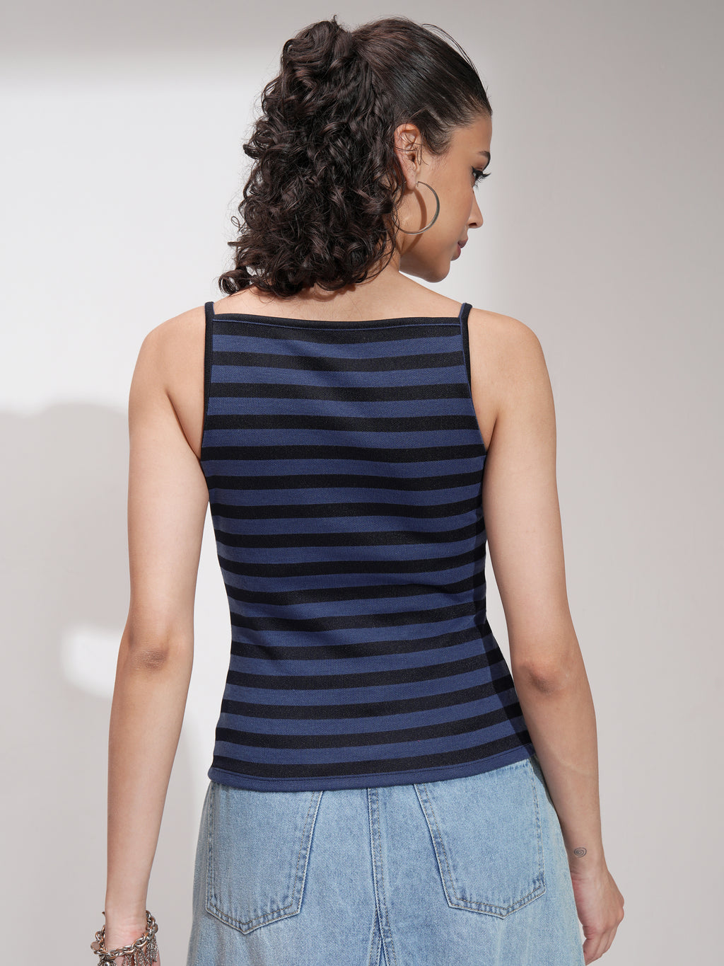 Tokyo Talkies Women Blue Striped Regular Top - Blue - Image 3