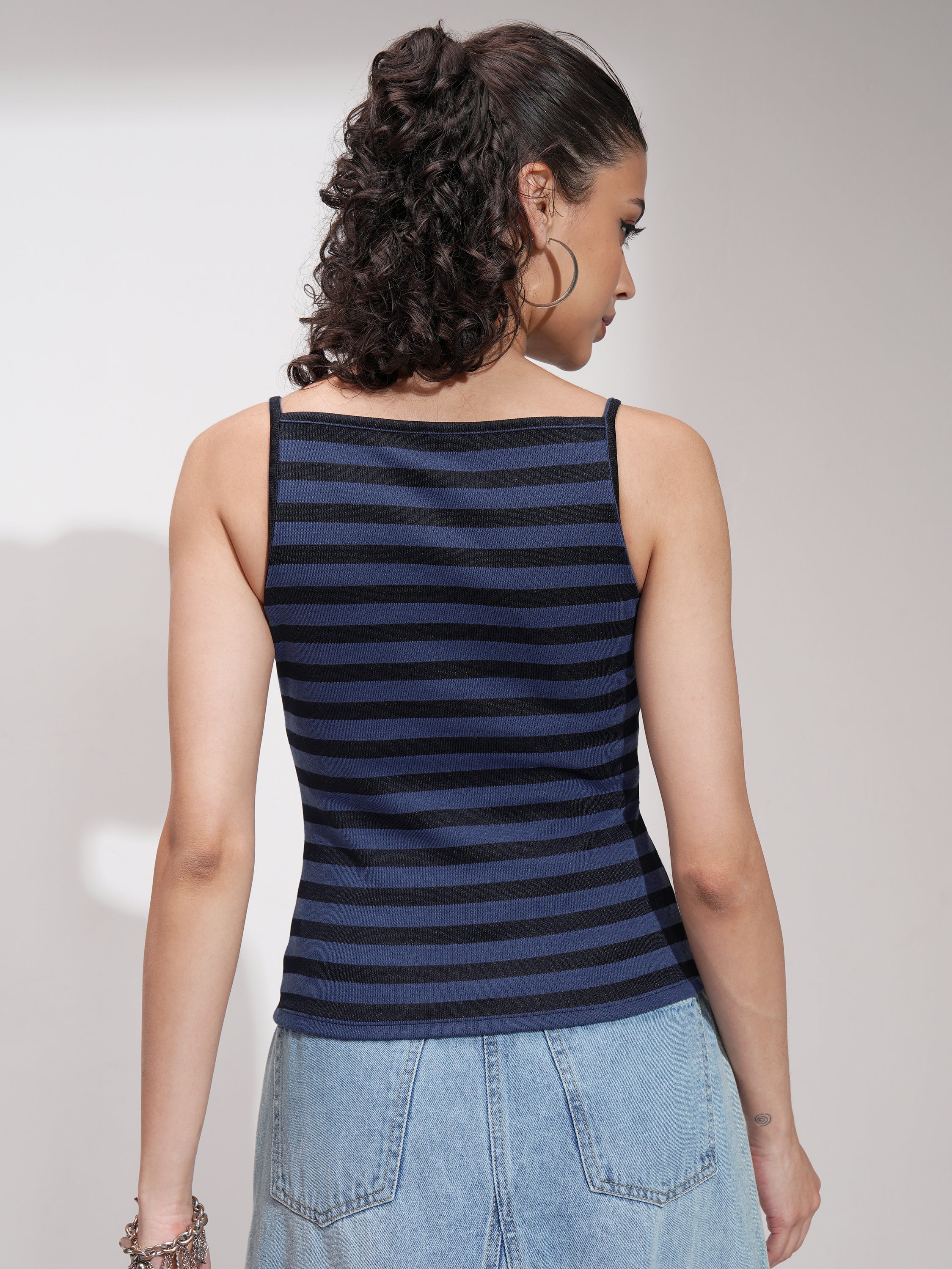 Tokyo Talkies Women Blue Striped Regular Top - Blue - Image 3