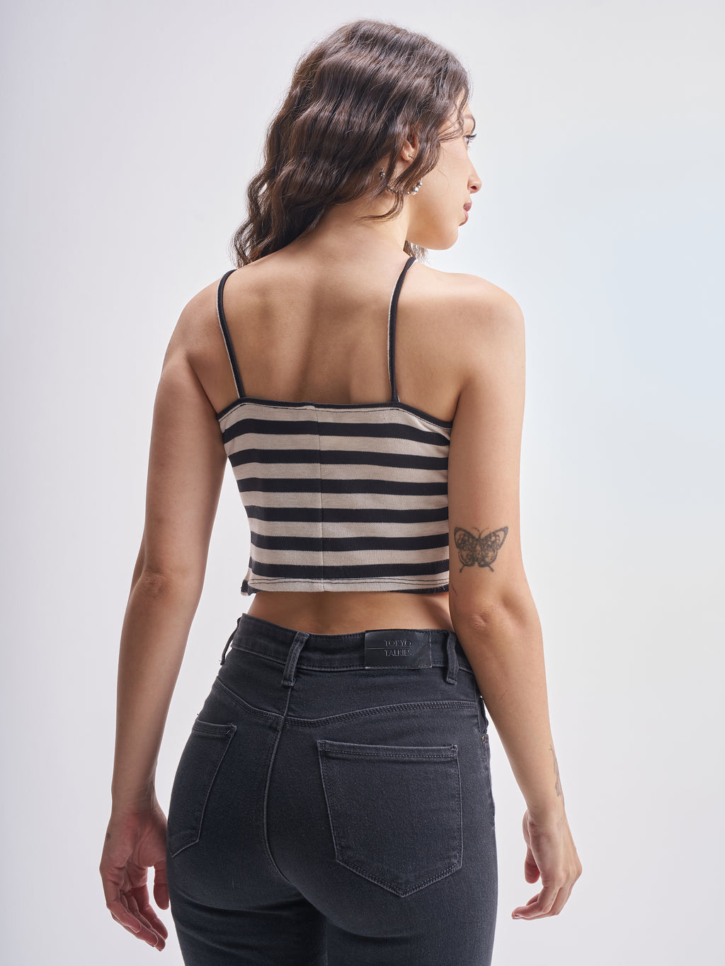 Tokyo Talkies Women Black Striped Regular Top - Black - Image 3