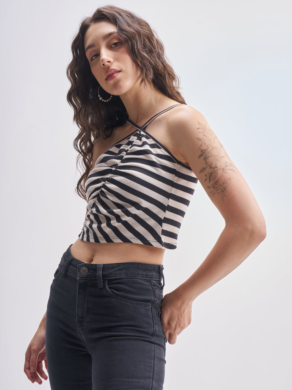 Tokyo Talkies Women Black Striped Regular Top - Black - Image 4