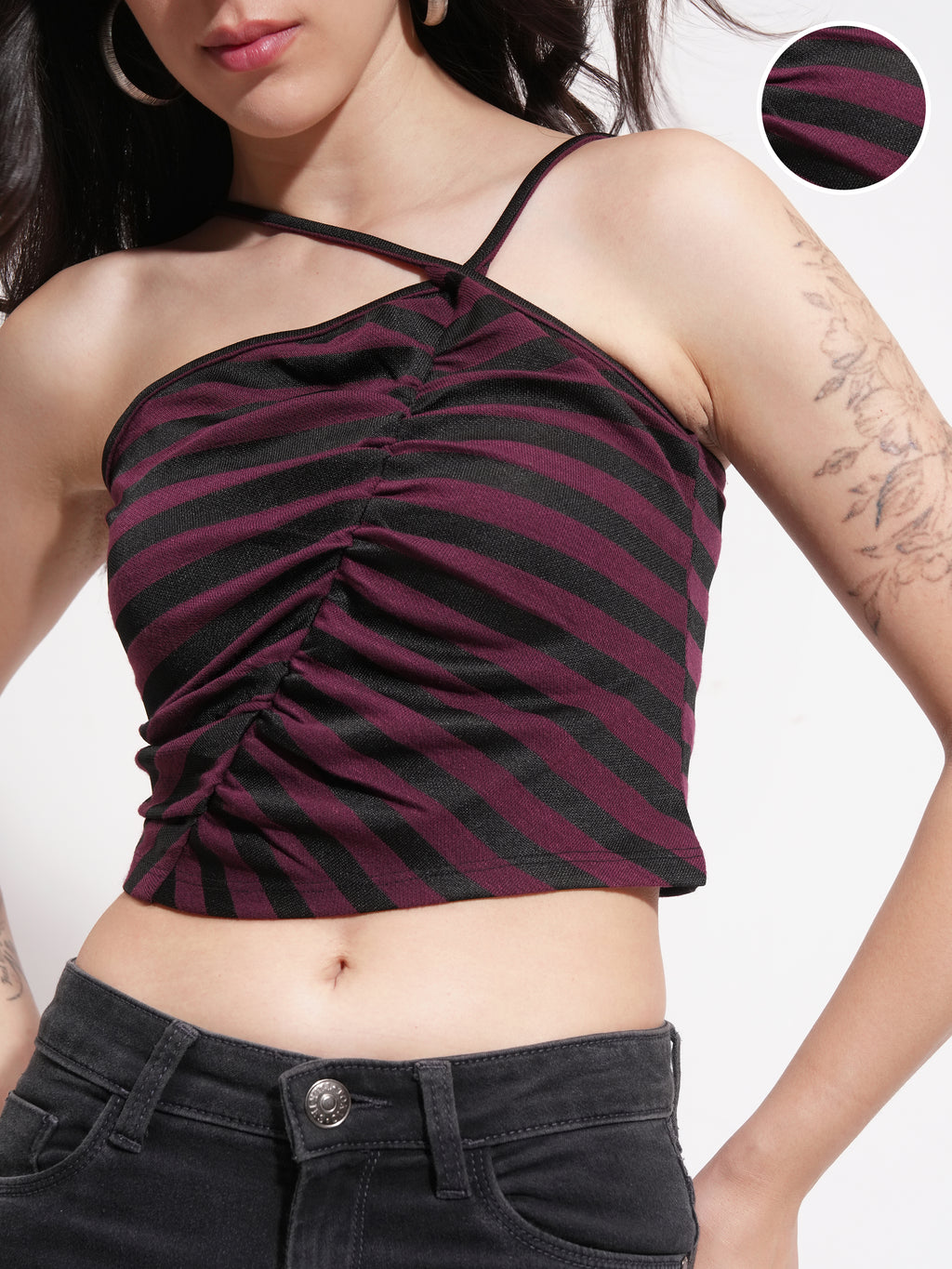 Tokyo Talkies Women Purple Striped Regular Top - Purple - Image 5